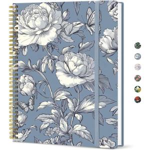 image:imageTaja Large Spiral Lined Journal for Women 85 x 11 Notebooks for Work Collge Ruled A4 Aesthetic Cute Journaling Notebooks for Writing Plastic Cover CelestialMButterfly Peony