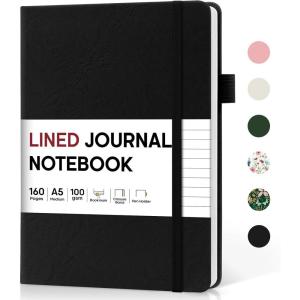 image:imageTaja Lined Journal Notebook for Women amp Men Hardcover Leather Journal for writing A5 College Ruled Notebook for Work amp Note Taking Perfect for Office School Home Supplies 160 Pages GardenXBlack