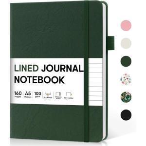 image:imageTaja Lined Journal Notebook for Women amp Men Hardcover Leather Journal for writing A5 College Ruled Notebook for Work amp Note Taking Perfect for Office School Home Supplies 160 Pages GardenWDark Green