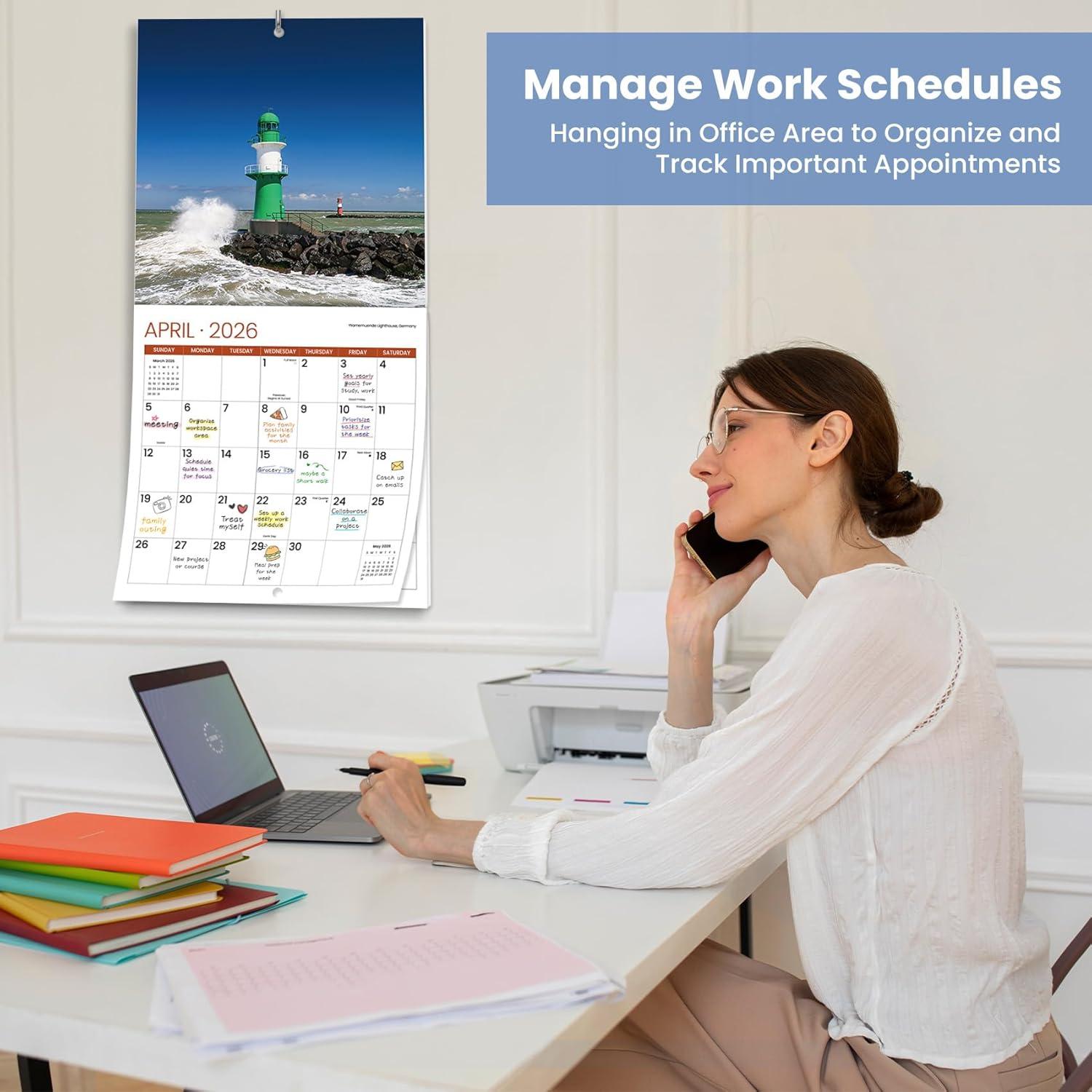 image:image2026 Calendar Beach Monthly Wall Calendar 2026 Runs from Nov 2025 Dec 2026 Hanging Wall Calendar 116 x 24Opened Full Page Layout for Organizing Perfect PresentZLighthouses