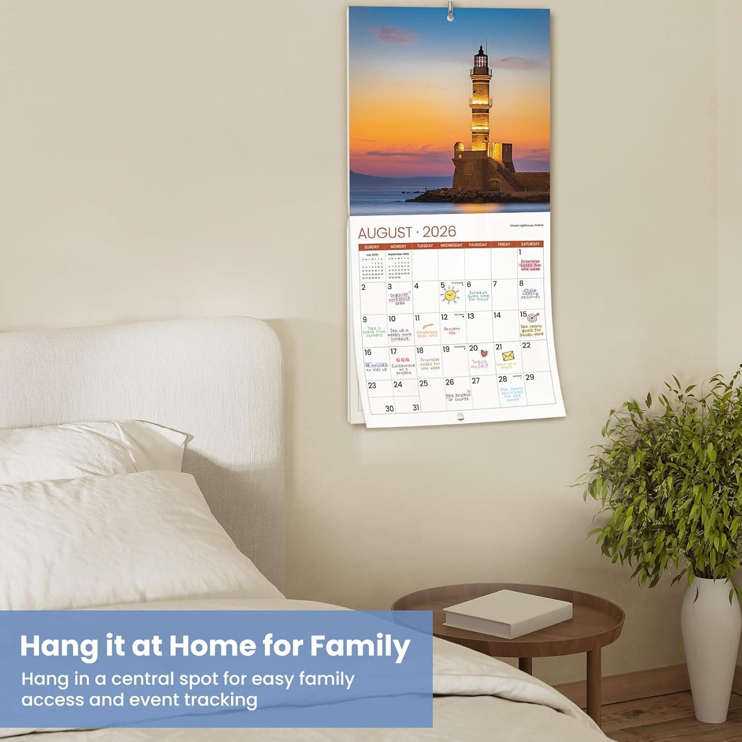 image:image2026 Calendar Beach Monthly Wall Calendar 2026 Runs from Nov 2025 Dec 2026 Hanging Wall Calendar 116 x 24Opened Full Page Layout for Organizing Perfect PresentZLighthouses