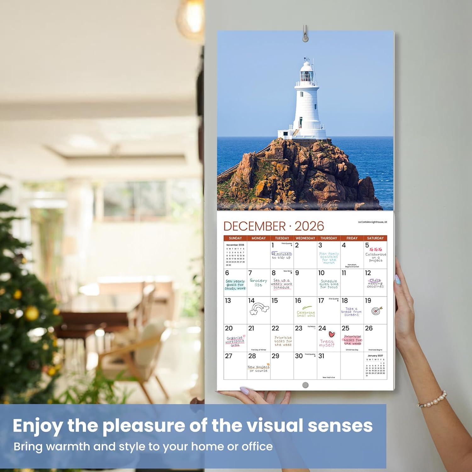 image:image2026 Calendar Beach Monthly Wall Calendar 2026 Runs from Nov 2025 Dec 2026 Hanging Wall Calendar 116 x 24Opened Full Page Layout for Organizing Perfect PresentZLighthouses