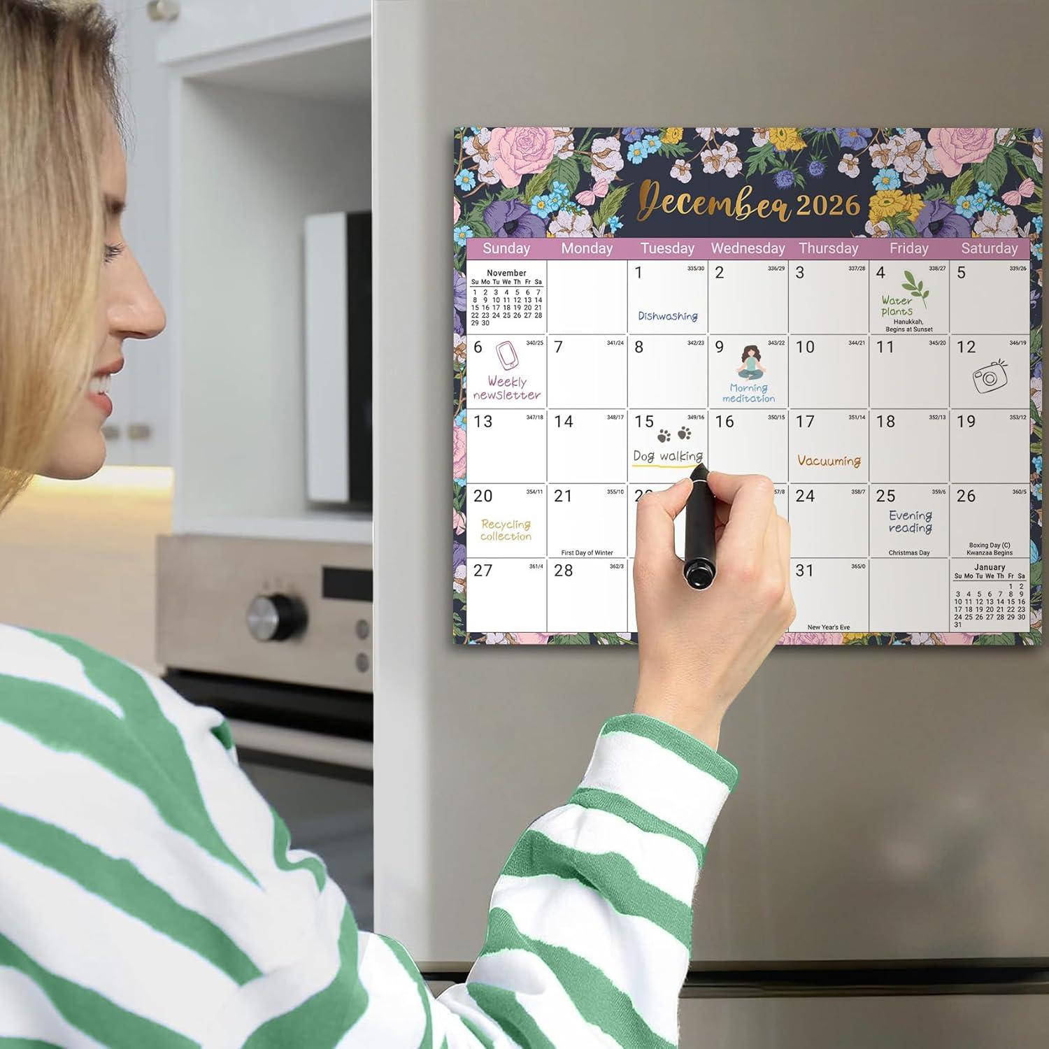 image:imageAesthetic 20262027 Magnetic Calendar for Refrigerator 21Month Fridge Calendar Magnet from April 2026 to December 2027 Greenery Design for Easy OrganizingeMidnight Garden
