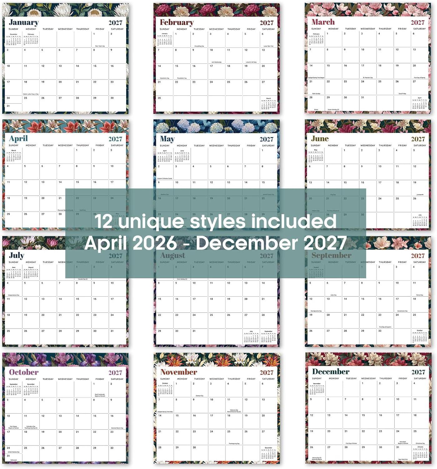 image:imageAesthetic 20262027 Magnetic Calendar for Refrigerator 21Month Fridge Calendar Magnet from April 2026 to December 2027 Greenery Design for Easy OrganizingcFloral Luxe