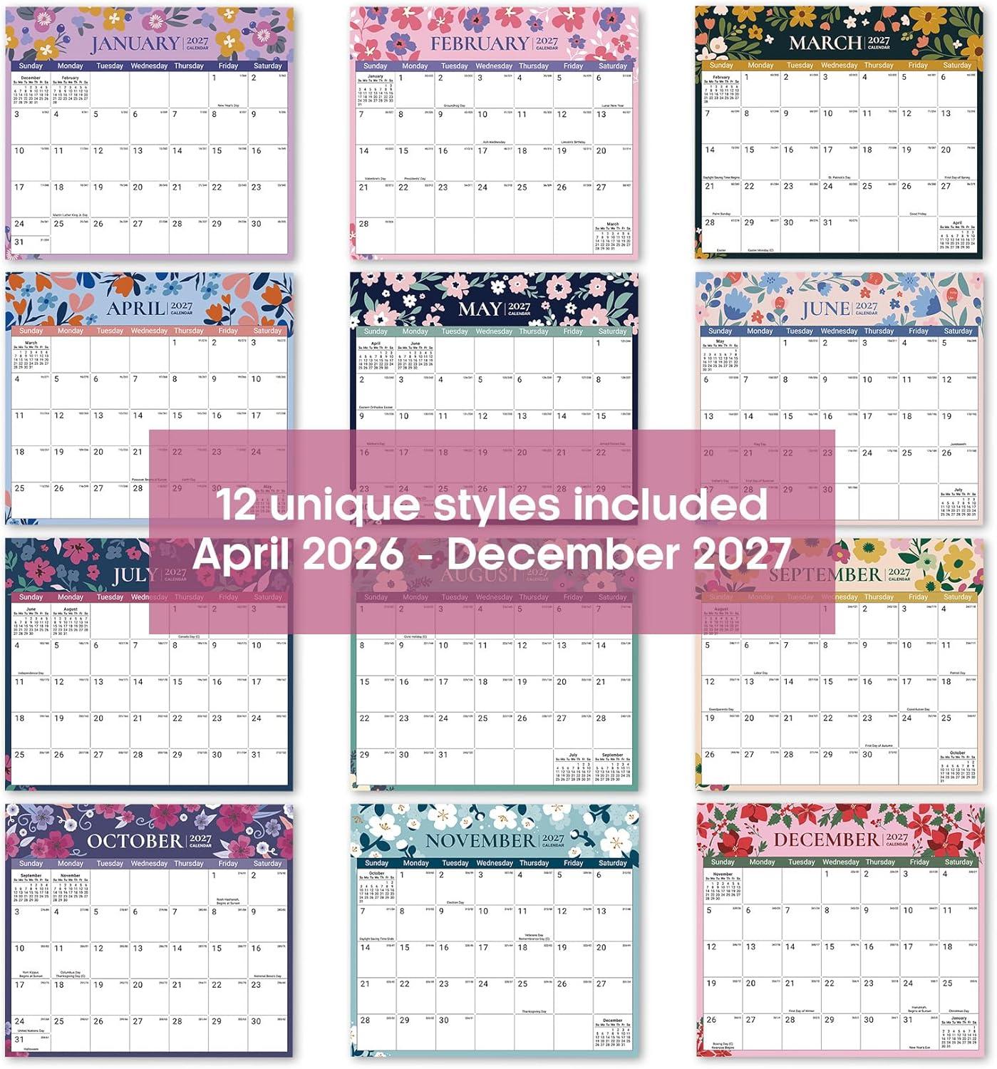 image:imageAesthetic 20262027 Magnetic Calendar for Refrigerator 21Month Fridge Calendar Magnet from April 2026 to December 2027 Greenery Design for Easy OrganizingbTwilight Petals