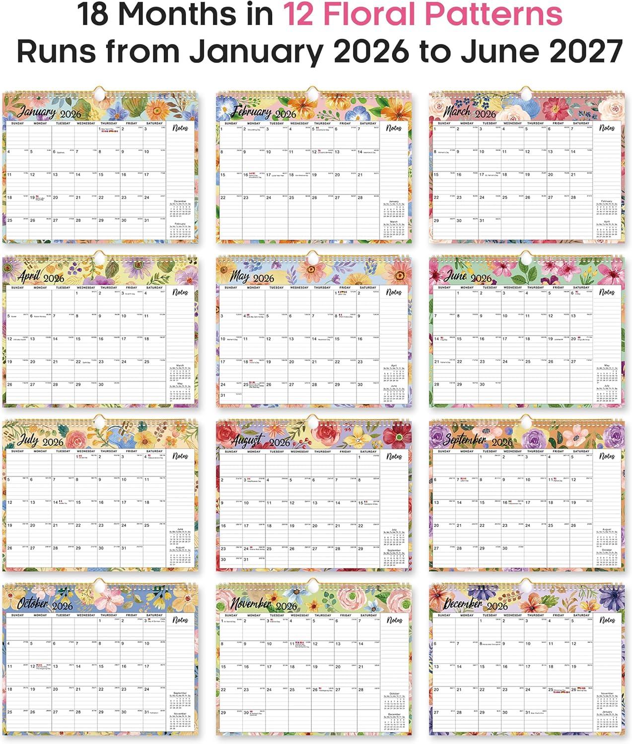 image:imageCalendar 20262027 18Month Wall Calendar from Jan 2026 to Jun 2027 115 x 147 Inch Spiral Hanging Monthly Calendar with TwinWire Botanic WhimsyABotanic Whimsy