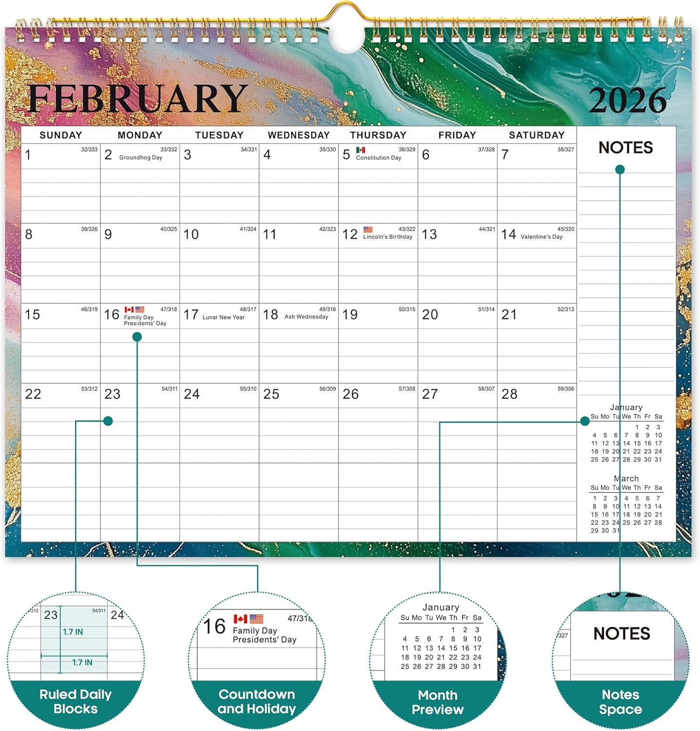 image:imageCalendar 20262027 18Month Wall Calendar from Jan 2026 to Jun 2027 115 x 147 Inch Spiral Hanging Monthly Calendar with TwinWire Botanic WhimsyDGilded Elegance
