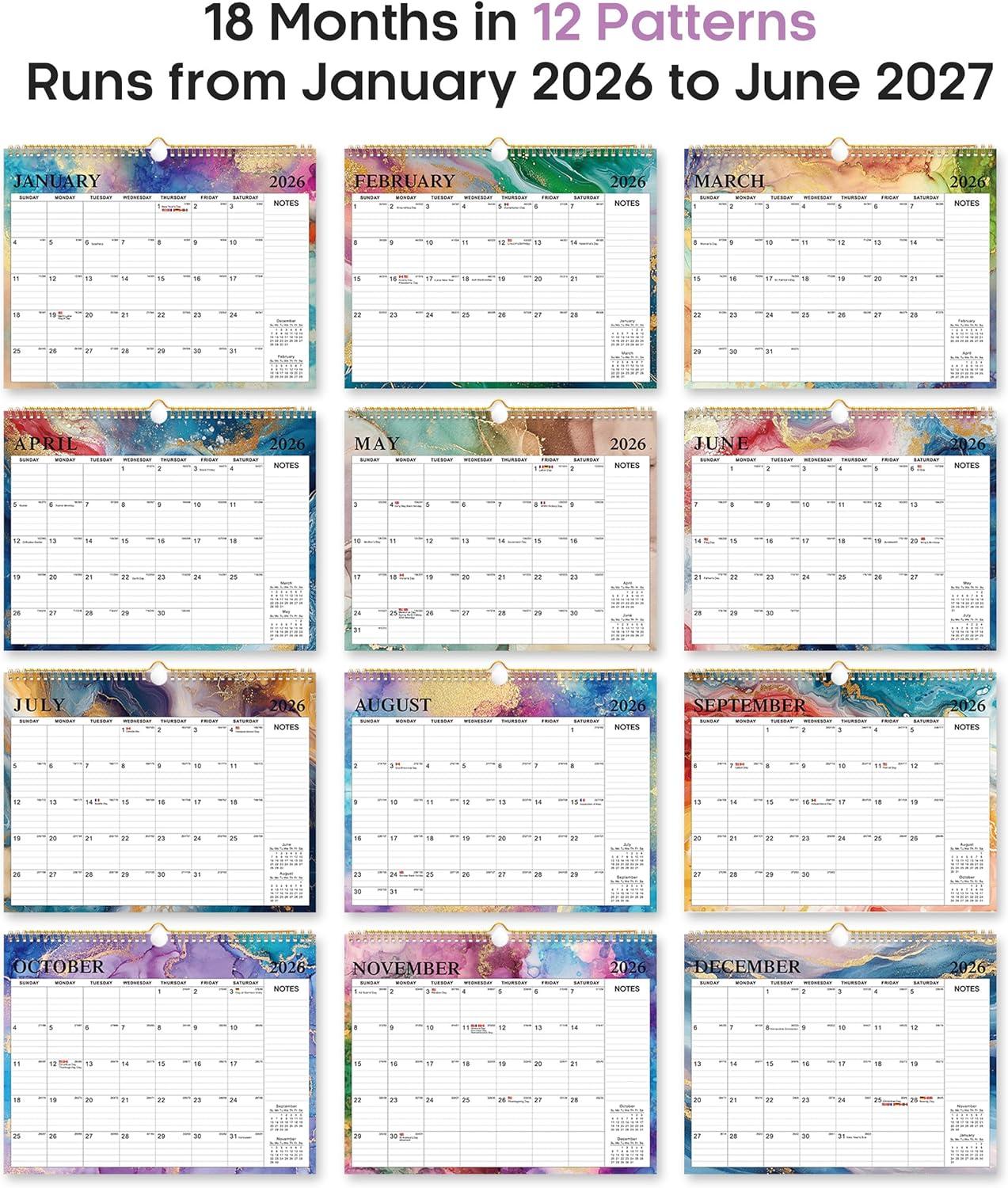 image:imageCalendar 20262027 18Month Wall Calendar from Jan 2026 to Jun 2027 115 x 147 Inch Spiral Hanging Monthly Calendar with TwinWire Botanic WhimsyDGilded Elegance