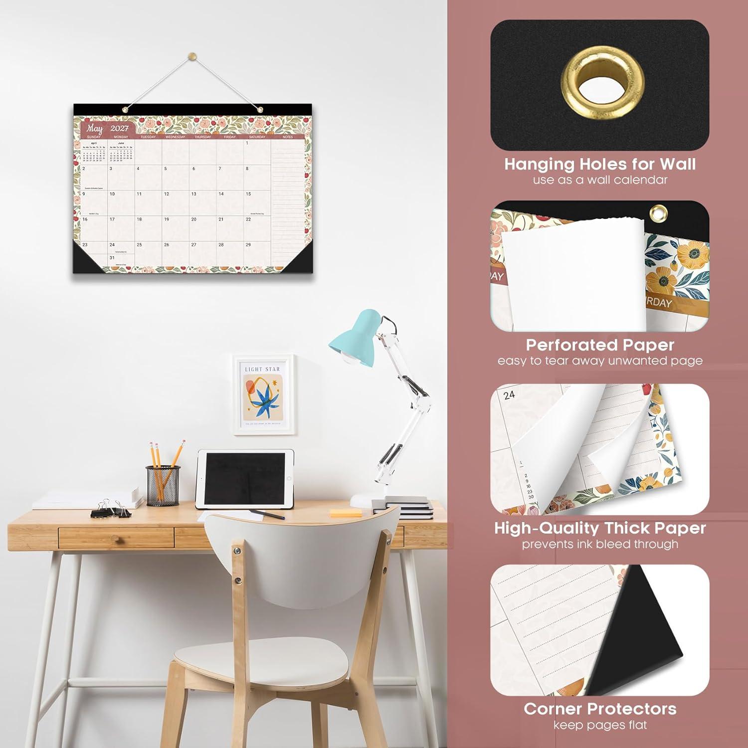image:imageDesk Calendar 2026 18 Months Calendar Runs from January 2026 to June 2027 Large 17 x 12 DesktopWall Monthly Calendar for Home School or Office Vintage FloralCRustic Botanical