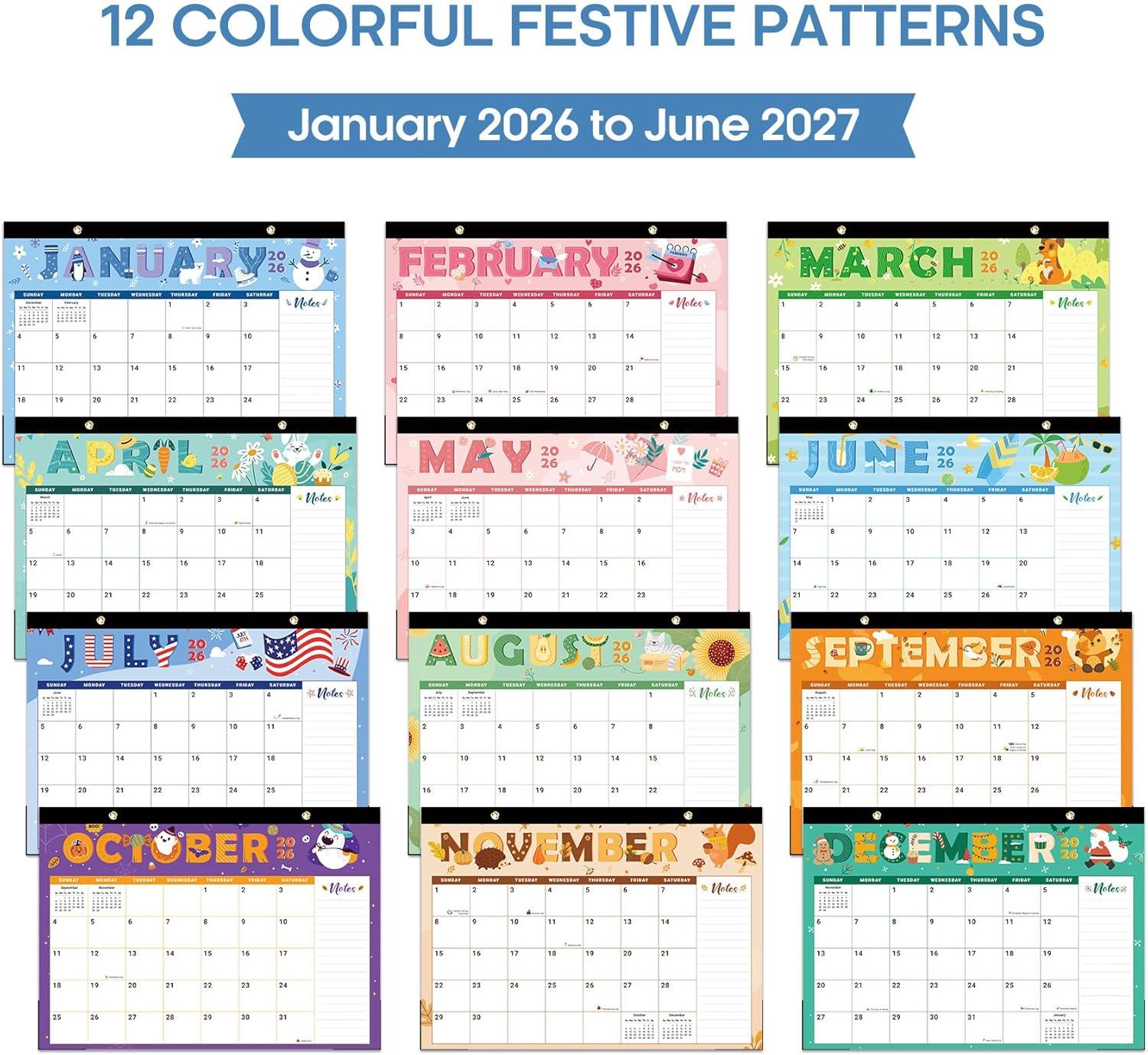 image:imageDesk Calendar 2026 18 Months Calendar Runs from January 2026 to June 2027 Large 17 x 12 DesktopWall Monthly Calendar for Home School or Office Vintage FloralBFestival