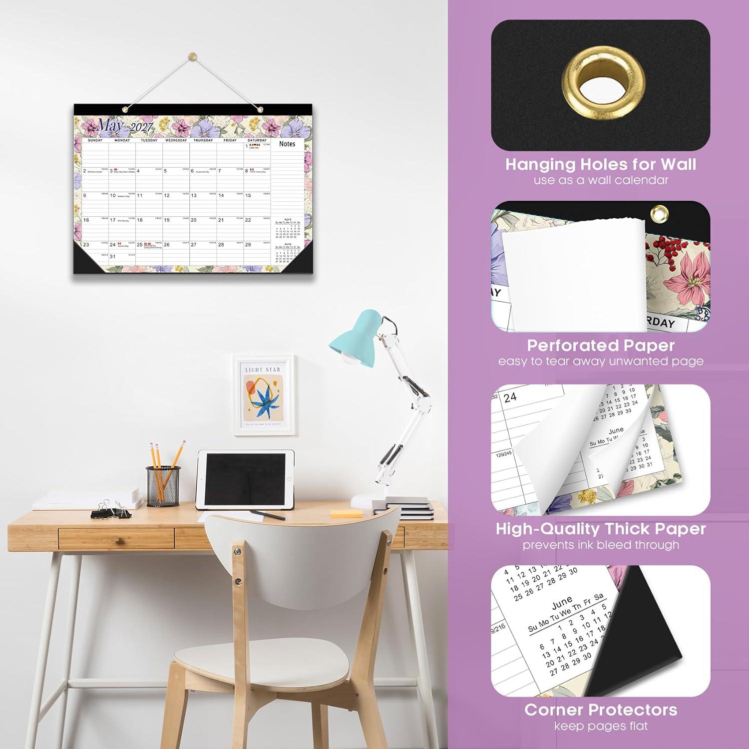 image:imageDesk Calendar 2026 18 Months Calendar Runs from January 2026 to June 2027 Large 17 x 12 DesktopWall Monthly Calendar for Home School or Office Vintage FloralAVintage Floral