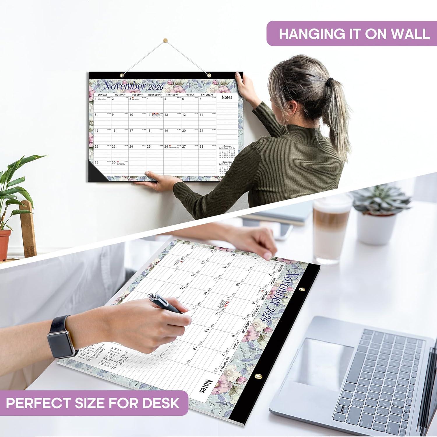 image:imageDesk Calendar 2026 18 Months Calendar Runs from January 2026 to June 2027 Large 17 x 12 DesktopWall Monthly Calendar for Home School or Office Vintage FloralAVintage Floral