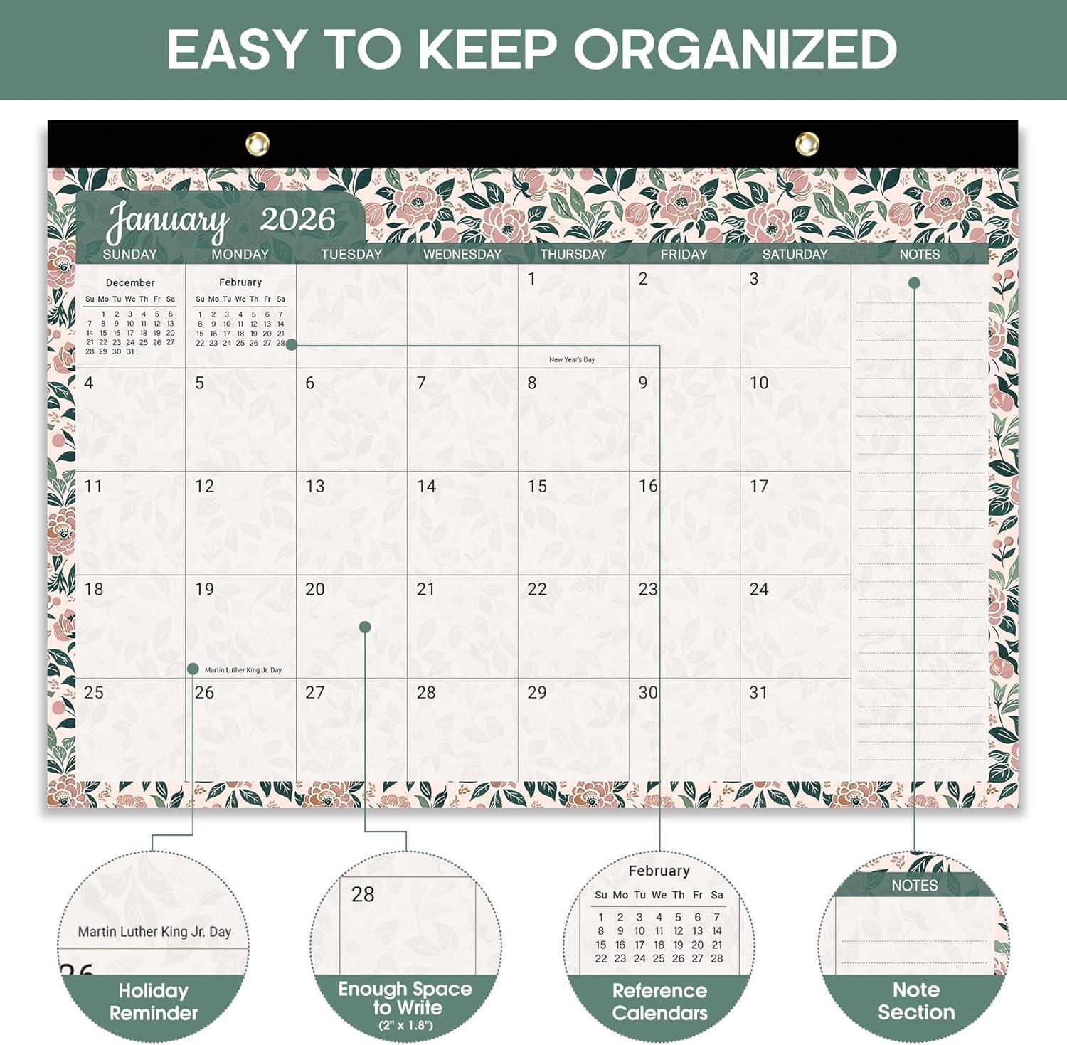 image:imageDesk Calendar 2026 18 Months Calendar Runs from January 2026 to June 2027 Large 17 x 12 DesktopWall Monthly Calendar for Home School or Office Vintage FloralCRustic Botanical