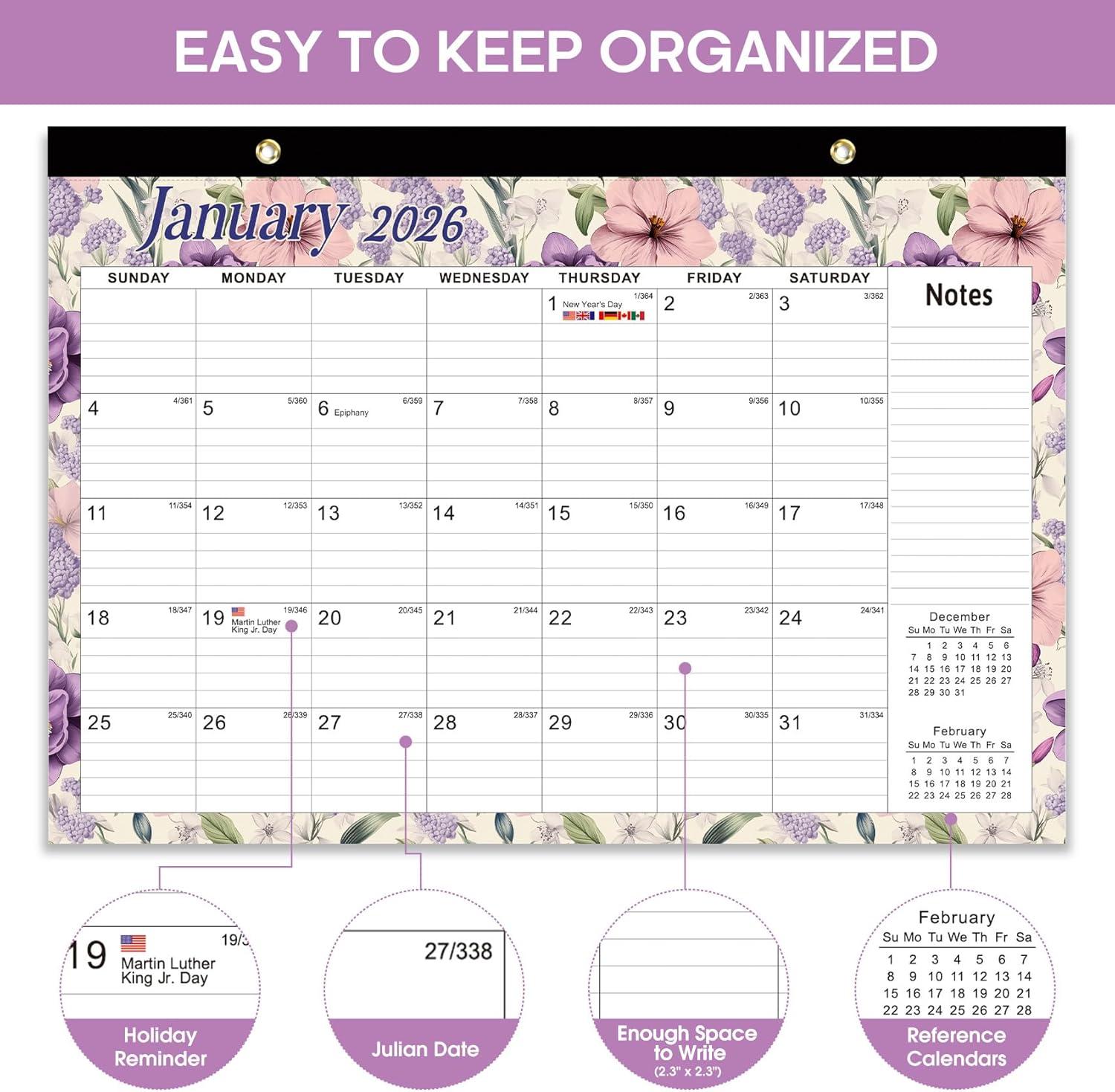 image:imageDesk Calendar 2026 18 Months Calendar Runs from January 2026 to June 2027 Large 17 x 12 DesktopWall Monthly Calendar for Home School or Office Vintage FloralAVintage Floral
