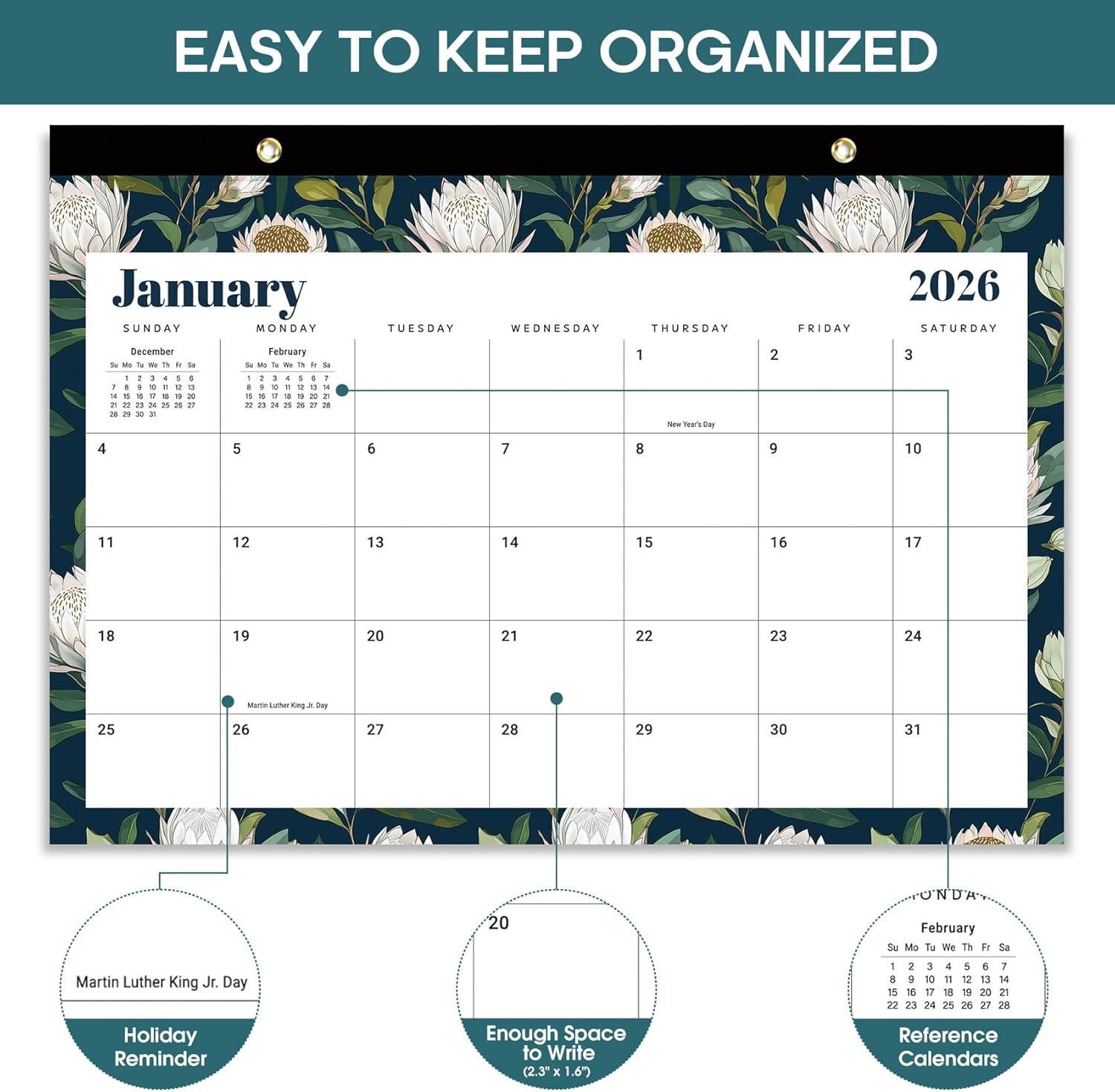 image:imageDesk Calendar 2026 18 Months Calendar Runs from January 2026 to June 2027 Large 17 x 12 DesktopWall Monthly Calendar for Home School or Office Vintage FloralDFloral Luxe