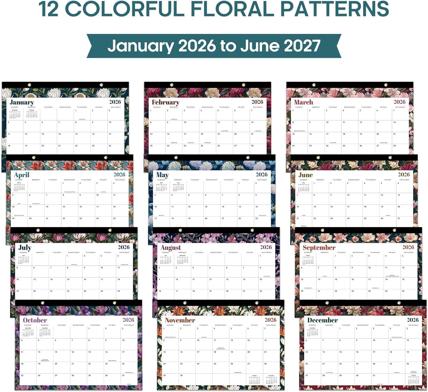 image:imageDesk Calendar 2026 18 Months Calendar Runs from January 2026 to June 2027 Large 17 x 12 DesktopWall Monthly Calendar for Home School or Office Vintage FloralDFloral Luxe