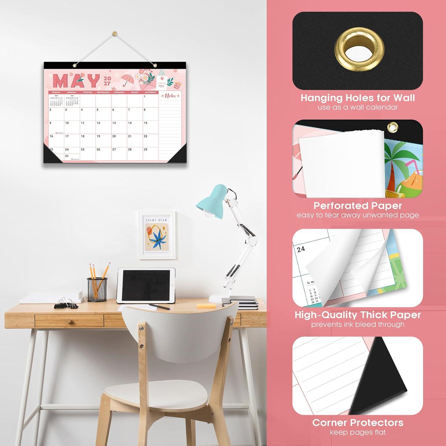 image:imageDesk Calendar 2026 18 Months Calendar Runs from January 2026 to June 2027 Large 17 x 12 DesktopWall Monthly Calendar for Home School or Office Vintage FloralBFestival
