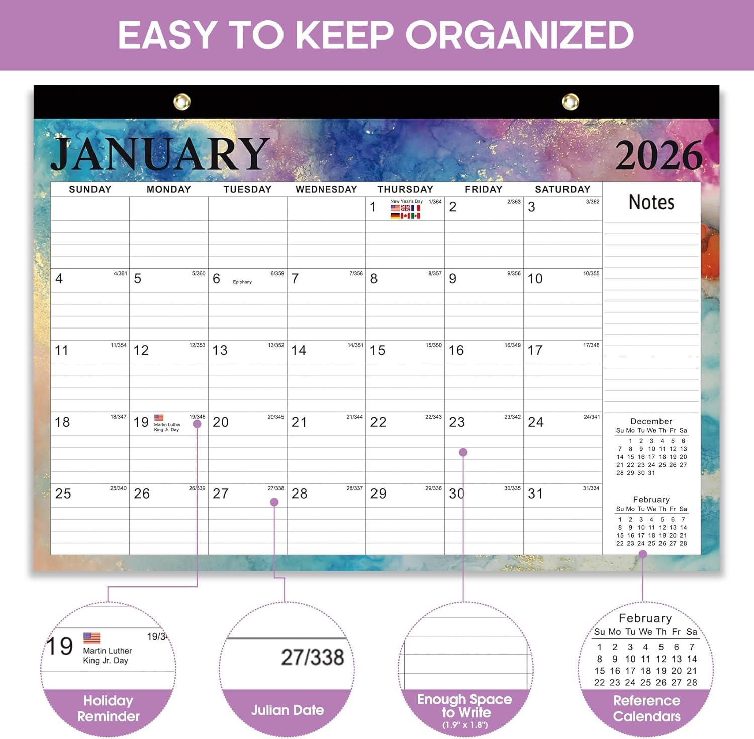 image:imageDesk Calendar 2026 18 Months Calendar Runs from January 2026 to June 2027 Large 17 x 12 DesktopWall Monthly Calendar for Home School or Office Vintage FloralEGilded Elegance