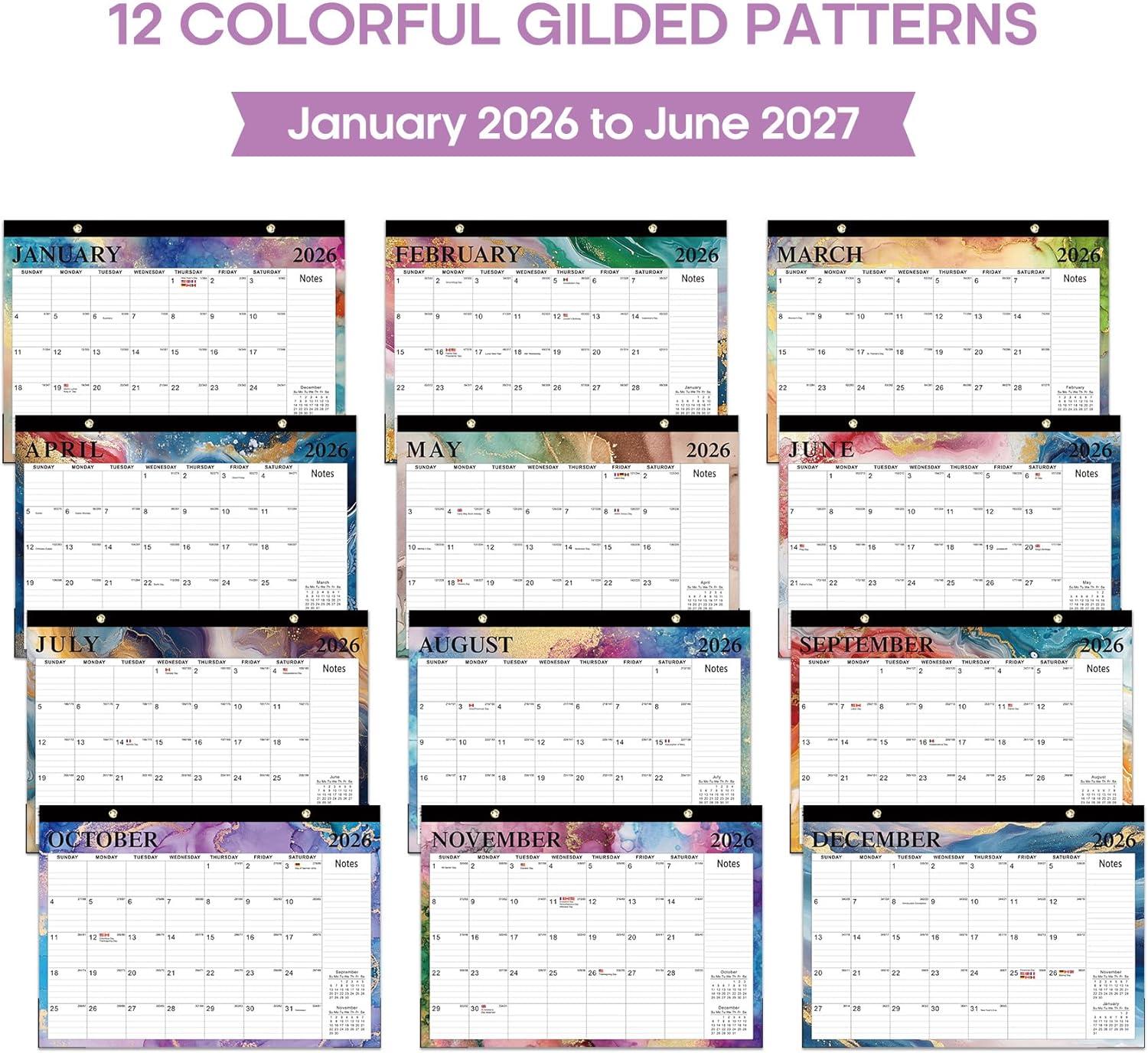 image:imageDesk Calendar 2026 18 Months Calendar Runs from January 2026 to June 2027 Large 17 x 12 DesktopWall Monthly Calendar for Home School or Office Vintage FloralEGilded Elegance