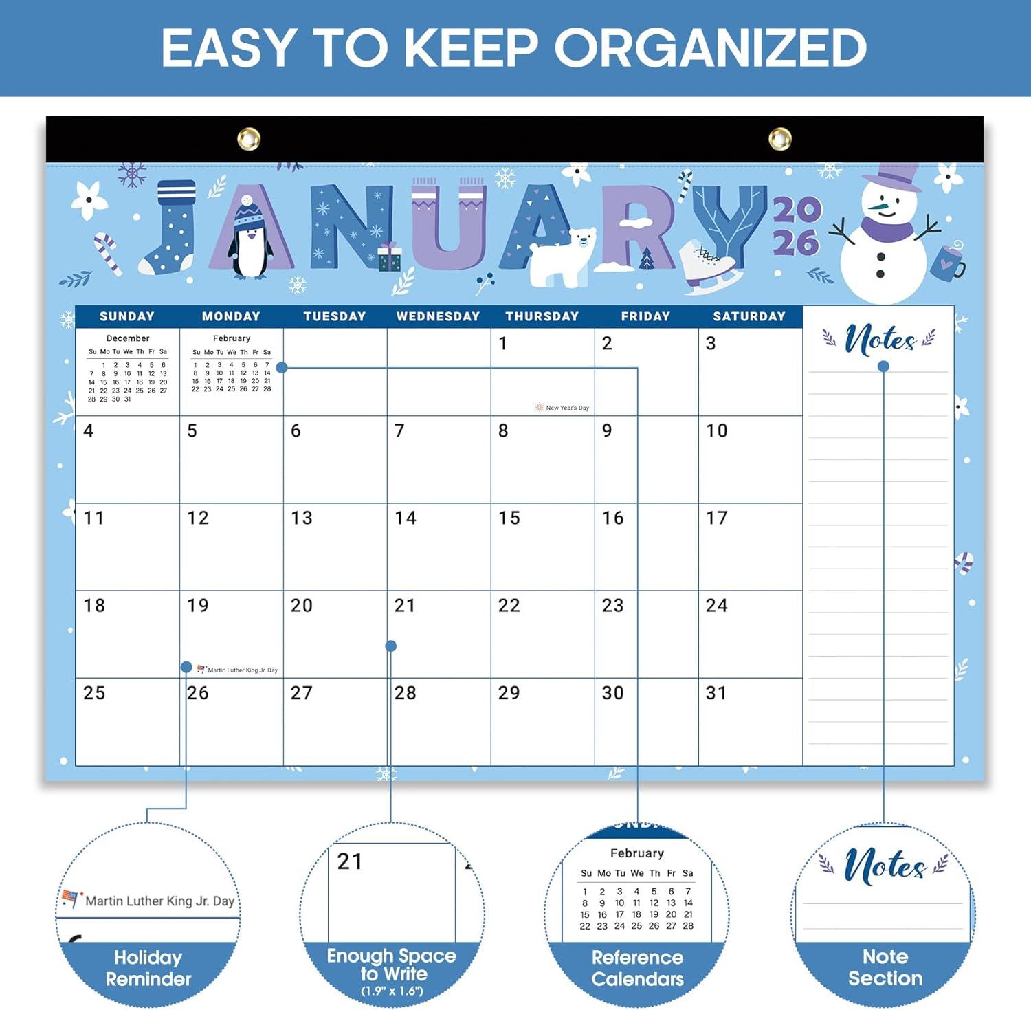 image:imageDesk Calendar 2026 18 Months Calendar Runs from January 2026 to June 2027 Large 17 x 12 DesktopWall Monthly Calendar for Home School or Office Vintage FloralBFestival