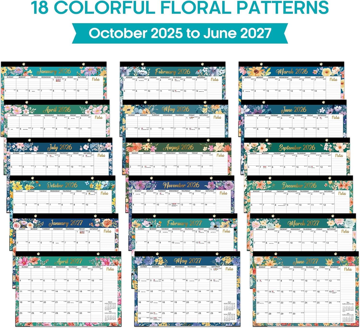 image:imageDesk Calendar 20262027 21Month Calendar Runs Until June 2027 Large 17 x 12 Monthly Desktop amp Wall Calendar for Home amp Office FloralaFloral