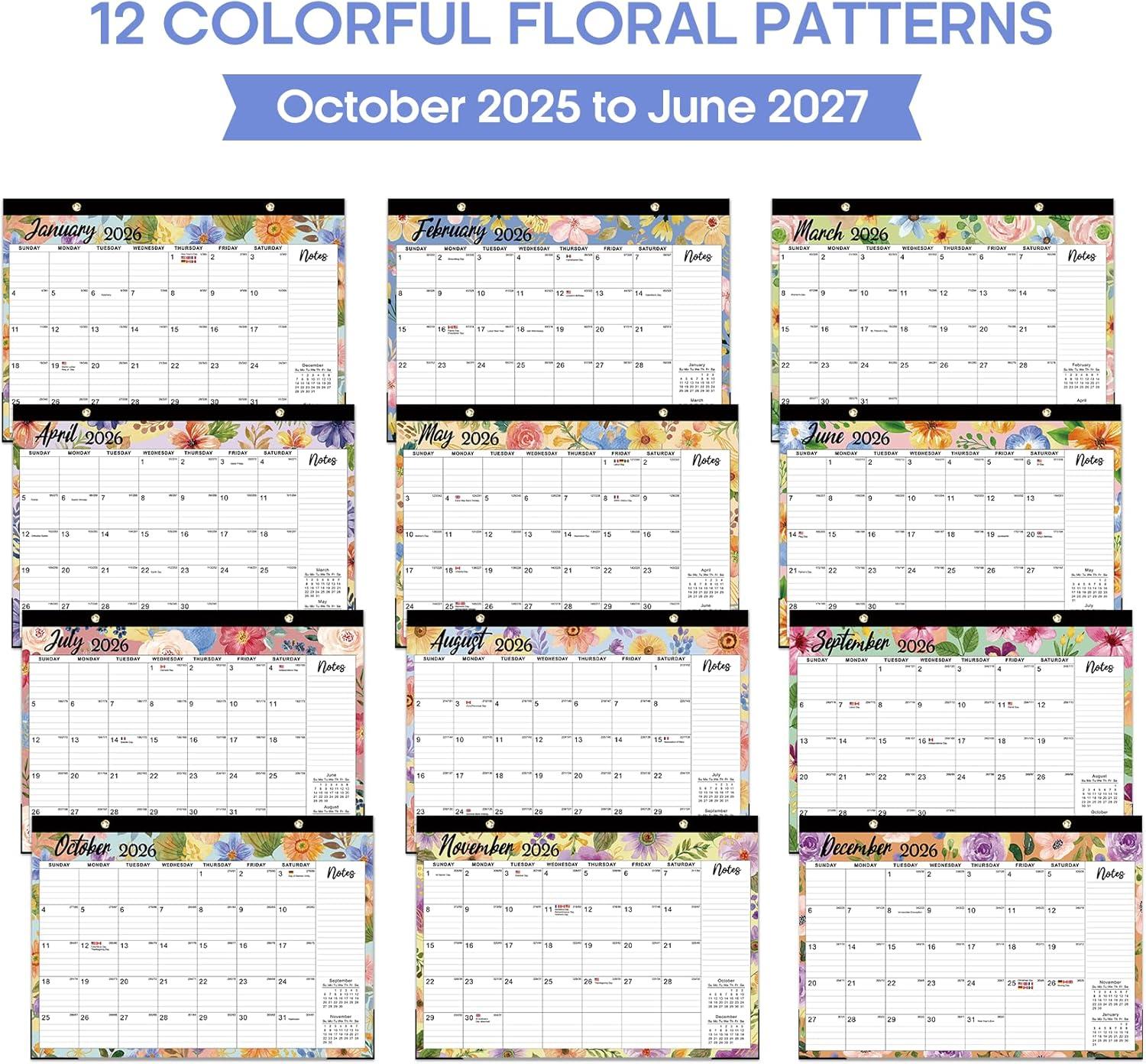 image:imageDesk Calendar 20262027 21Month Calendar Runs Until June 2027 Large 17 x 12 Monthly Desktop amp Wall Calendar for Home amp Office FloralbBotanic Whimsy