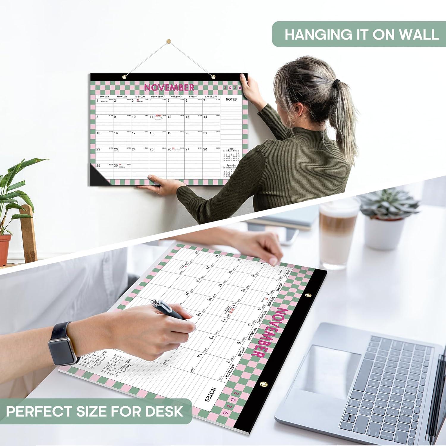image:imageDesk Calendar 20262027 21Month Calendar Runs Until June 2027 Large 17 x 12 Monthly Desktop amp Wall Calendar for Home amp Office FloralcCheckered