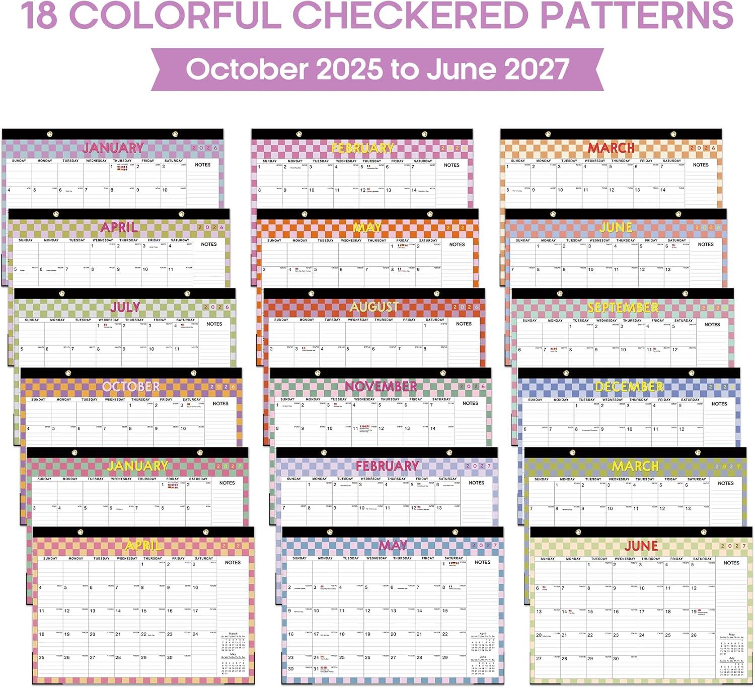 image:imageDesk Calendar 20262027 21Month Calendar Runs Until June 2027 Large 17 x 12 Monthly Desktop amp Wall Calendar for Home amp Office FloralcCheckered