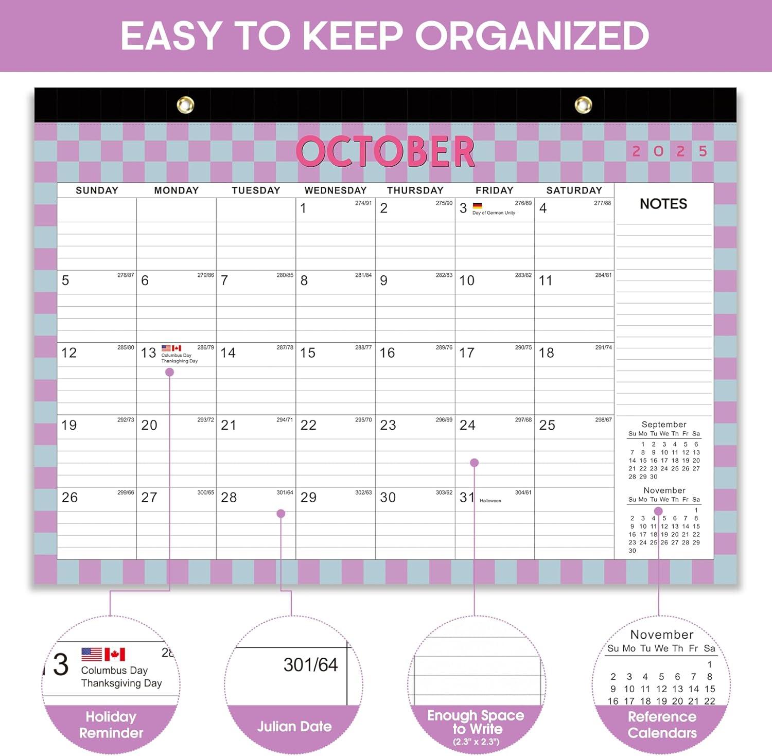 image:imageDesk Calendar 20262027 21Month Calendar Runs Until June 2027 Large 17 x 12 Monthly Desktop amp Wall Calendar for Home amp Office FloralcCheckered