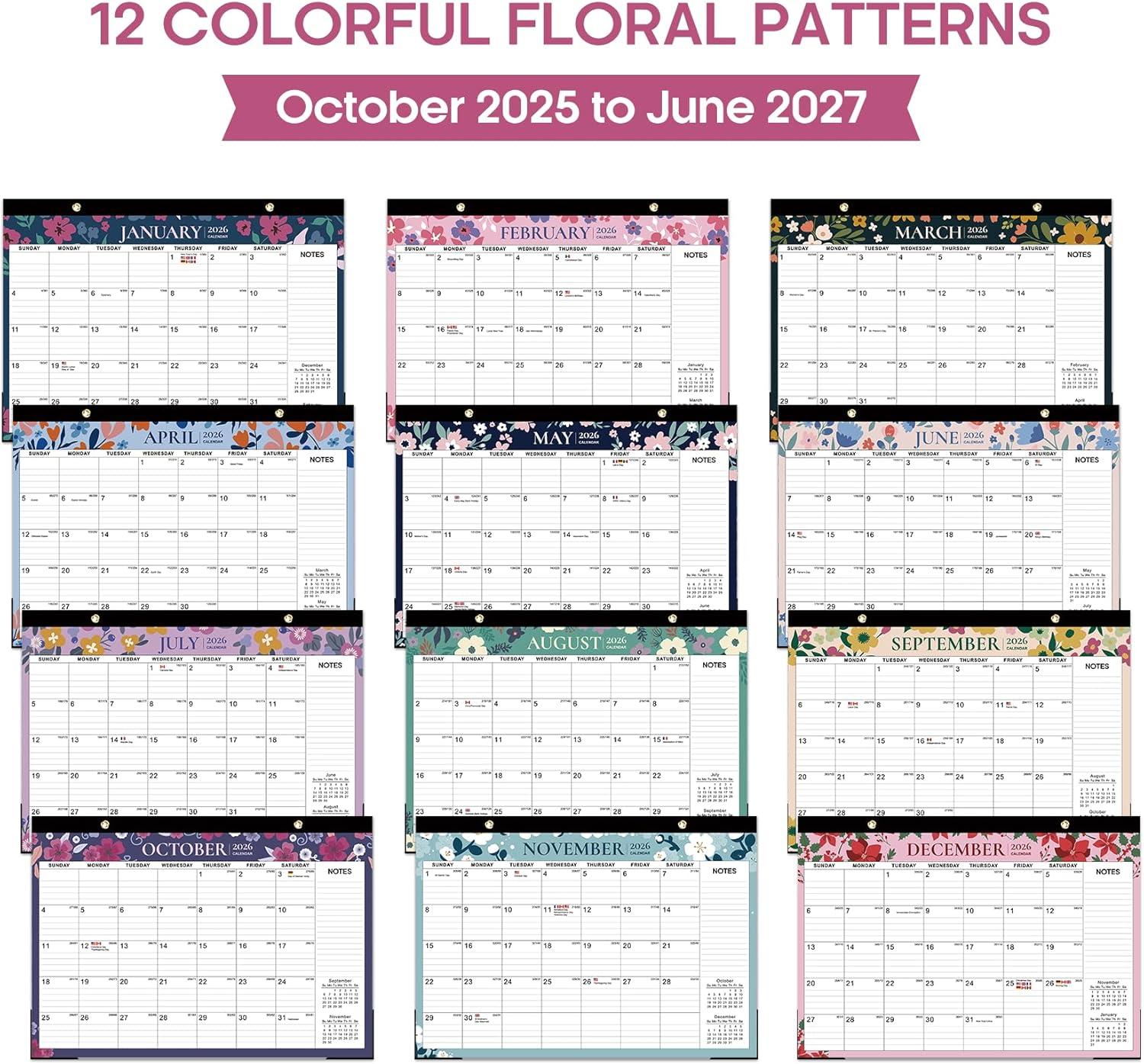 image:imageDesk Calendar 20262027 21Month Calendar Runs Until June 2027 Large 17 x 12 Monthly Desktop amp Wall Calendar for Home amp Office FloraldTwilight Petals