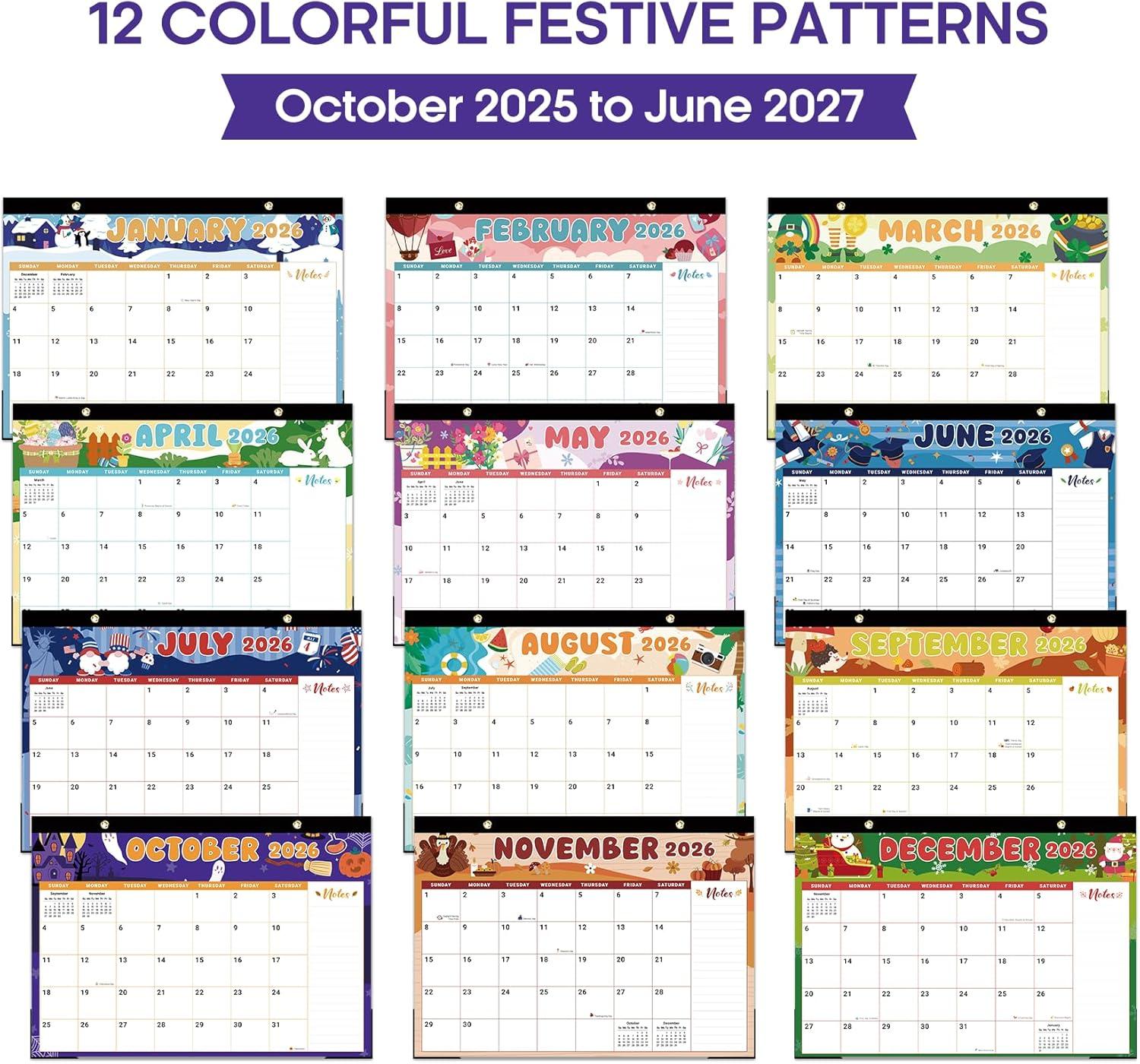 image:imageDesk Calendar 20262027 21Month Calendar Runs Until June 2027 Large 17 x 12 Monthly Desktop amp Wall Calendar for Home amp Office FloraleWatercolor Festival