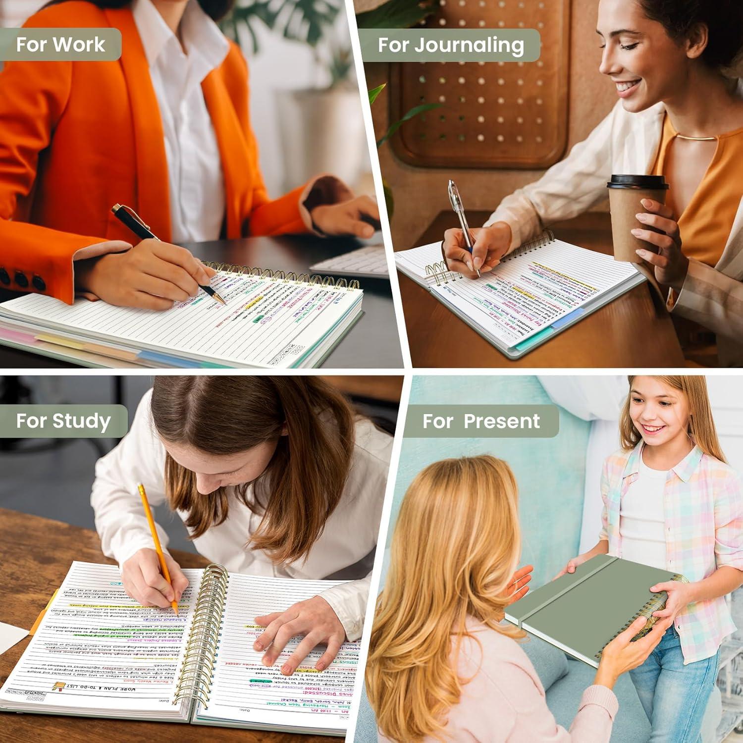 image:imageHardcover Spiral Journal Notebooks for Work With Removable Dividers amp Tabs 85x11 5 Subject Notebook for Note Taking amp Organizer A4 College Ruled Lined Journal for Women amp Writing Green 280 PagesLGreen