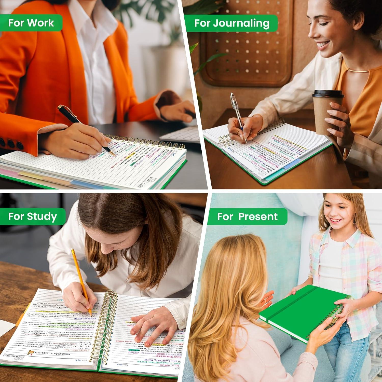 image:imageHardcover Spiral Journal Notebooks for Work With Removable Dividers amp Tabs 85x11 5 Subject Notebook for Note Taking amp Organizer A4 College Ruled Lined Journal for Women amp Writing Green 280 PagesYRacing Green