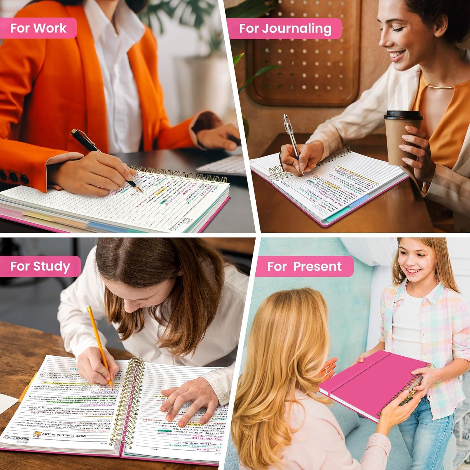 image:imageHardcover Spiral Journal Notebooks for Work With Removable Dividers amp Tabs 85x11 5 Subject Notebook for Note Taking amp Organizer A4 College Ruled Lined Journal for Women amp Writing Green 280 PagesNBerry Pink
