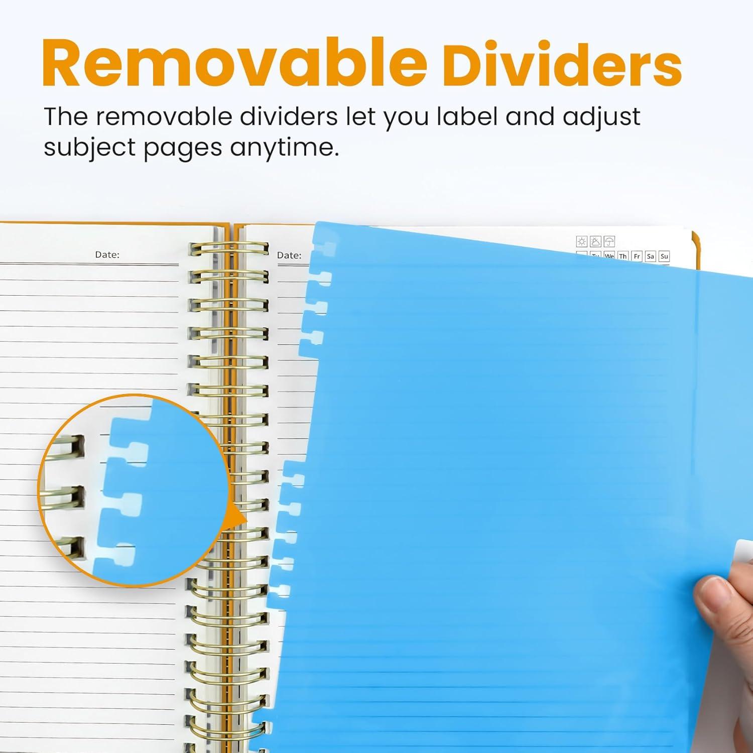 image:imageHardcover Spiral Journal Notebooks for Work With Removable Dividers amp Tabs 85x11 5 Subject Notebook for Note Taking amp Organizer A4 College Ruled Lined Journal for Women amp Writing Green 280 PagesYYellow