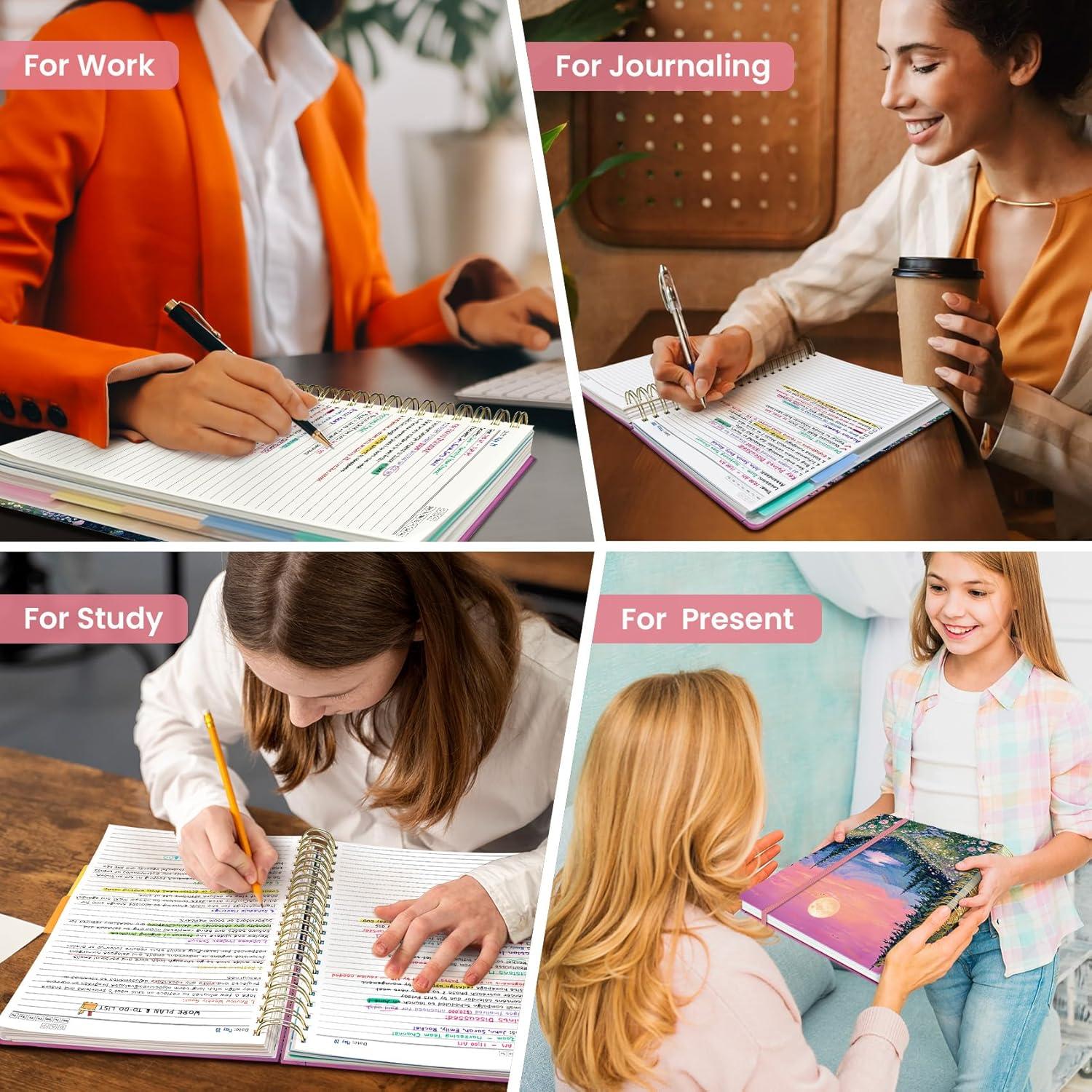 image:imageLarge Spiral Lined Notebooks for Work with Removable Dividers amp Tabs 85x11 Pretty Hardcover 5 Subject Notebook Journal for Women College Ruled Perfect for Study amp Office Organization 280 PagesWildflowersT Lavender Horizon