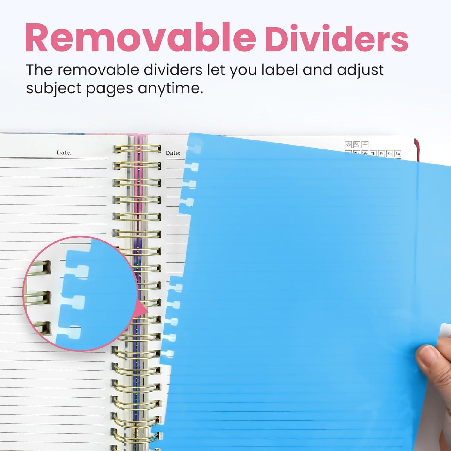image:imageLarge Spiral Lined Notebooks for Work with Removable Dividers amp Tabs 85x11 Pretty Hardcover 5 Subject Notebook Journal for Women College Ruled Perfect for Study amp Office Organization 280 PagesWildflowersD Color Splash
