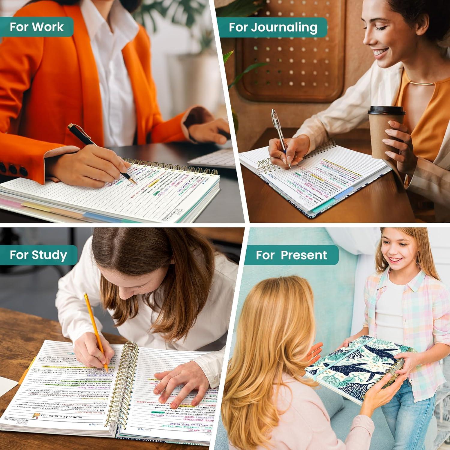 image:imageLarge Spiral Lined Notebooks for Work with Removable Dividers amp Tabs 85x11 Pretty Hardcover 5 Subject Notebook Journal for Women College Ruled Perfect for Study amp Office Organization 280 PagesWildflowersT Drifting Whales