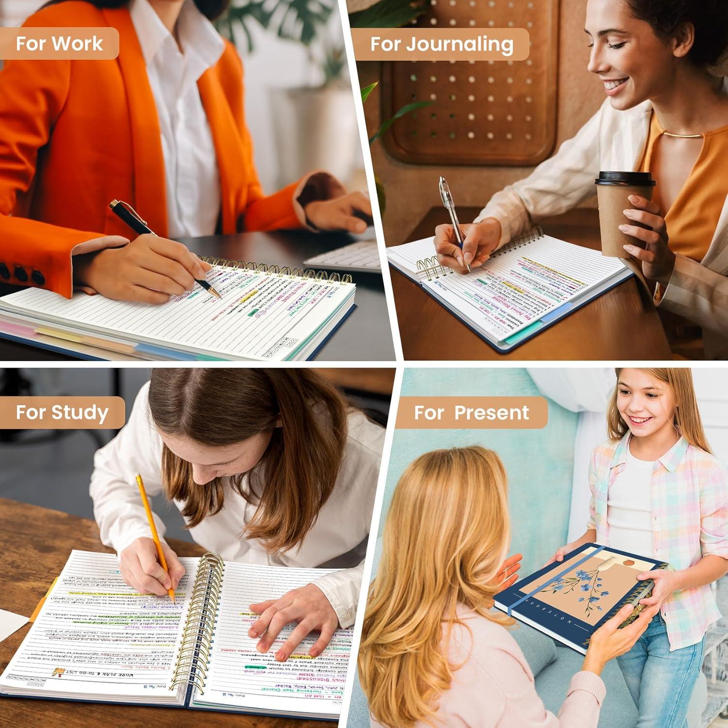 image:imageLarge Spiral Lined Notebooks for Work with Removable Dividers amp Tabs 85x11 Pretty Hardcover 5 Subject Notebook Journal for Women College Ruled Perfect for Study amp Office Organization 280 PagesWildflowersH Soft Balance