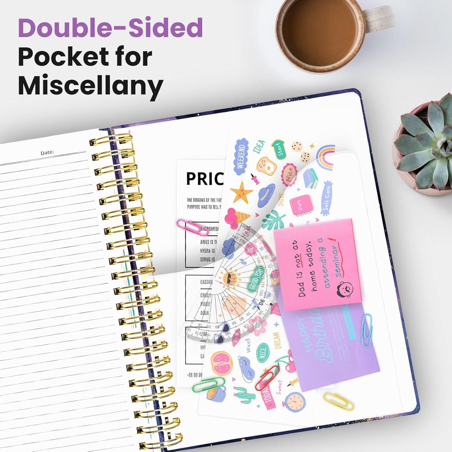 image:imageLarge Spiral Lined Notebooks for Work with Removable Dividers amp Tabs 85x11 Pretty Hardcover 5 Subject Notebook Journal for Women College Ruled Perfect for Study amp Office Organization 280 PagesWildflowersT Cosmic Amethyst
