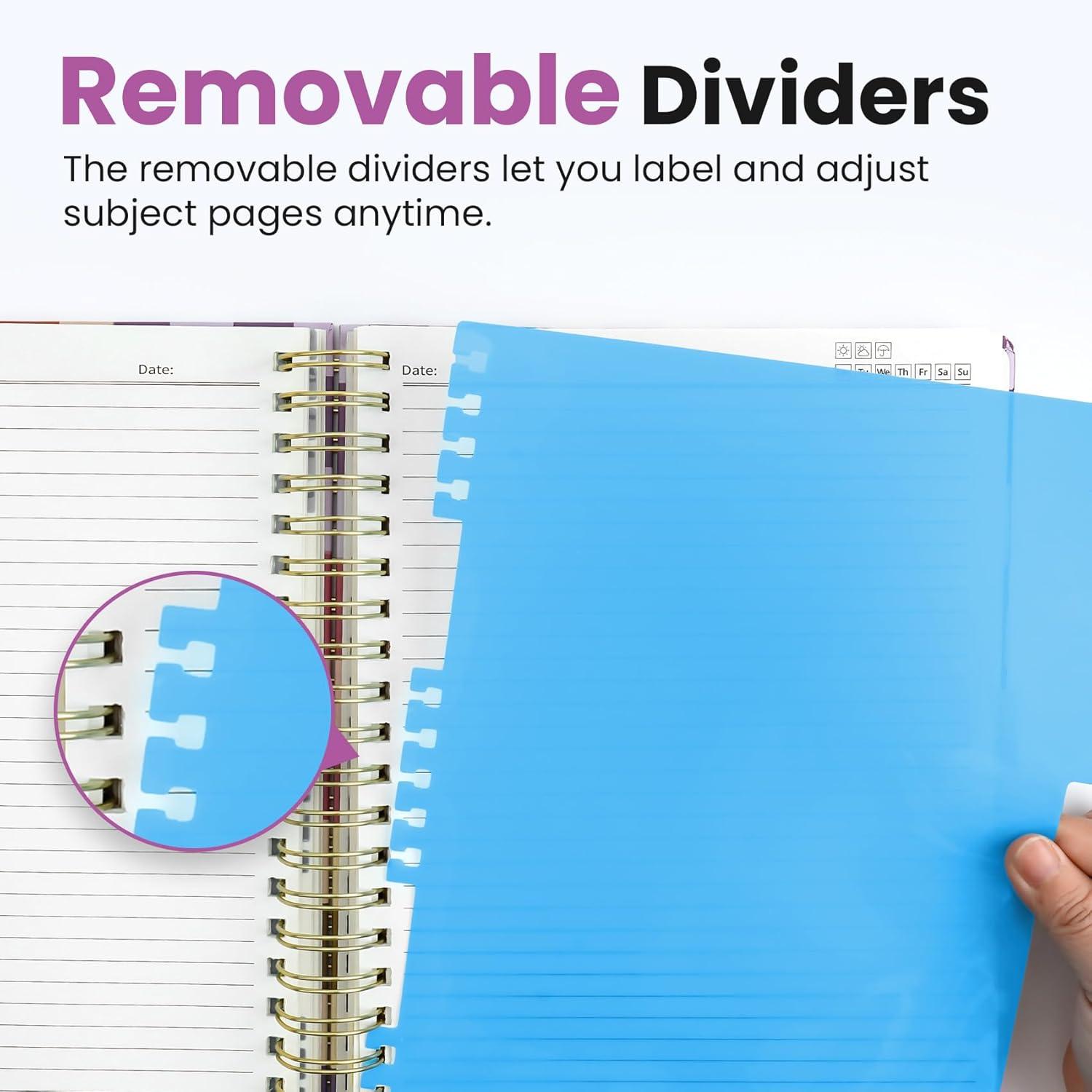 image:imageLarge Spiral Lined Notebooks for Work with Removable Dividers amp Tabs 85x11 Pretty Hardcover 5 Subject Notebook Journal for Women College Ruled Perfect for Study amp Office Organization 280 PagesWildflowersF Checkered
