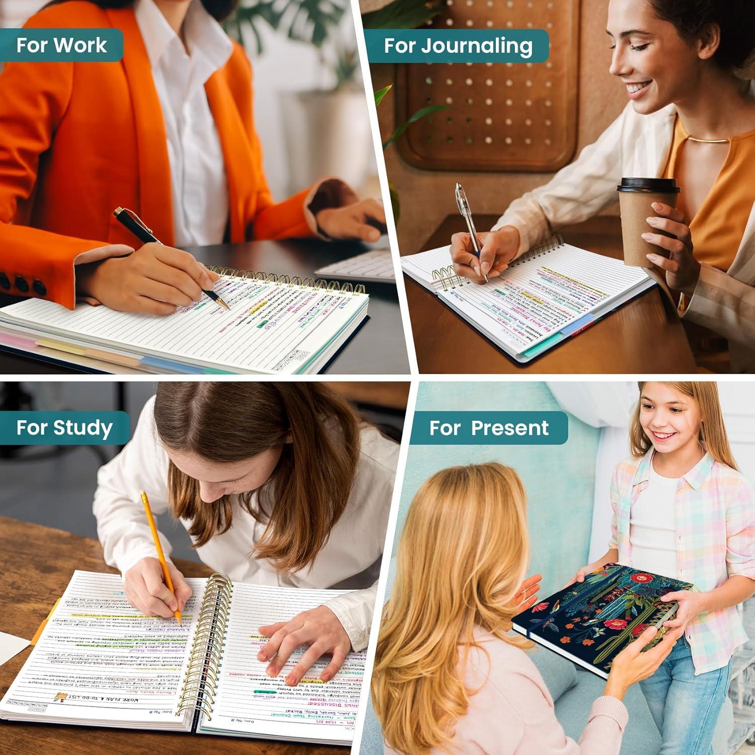 image:imageLarge Spiral Lined Notebooks for Work with Removable Dividers amp Tabs 85x11 Pretty Hardcover 5 Subject Notebook Journal for Women College Ruled Perfect for Study amp Office Organization 280 PagesWildflowersO Cactus Garden