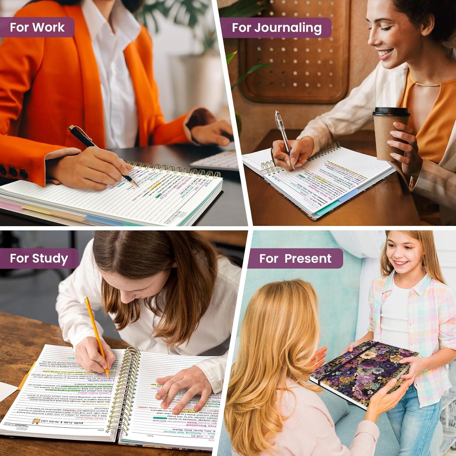 image:imageLarge Spiral Lined Notebooks for Work with Removable Dividers amp Tabs 85x11 Pretty Hardcover 5 Subject Notebook Journal for Women College Ruled Perfect for Study amp Office Organization 280 PagesWildflowersK Midnight Bloom