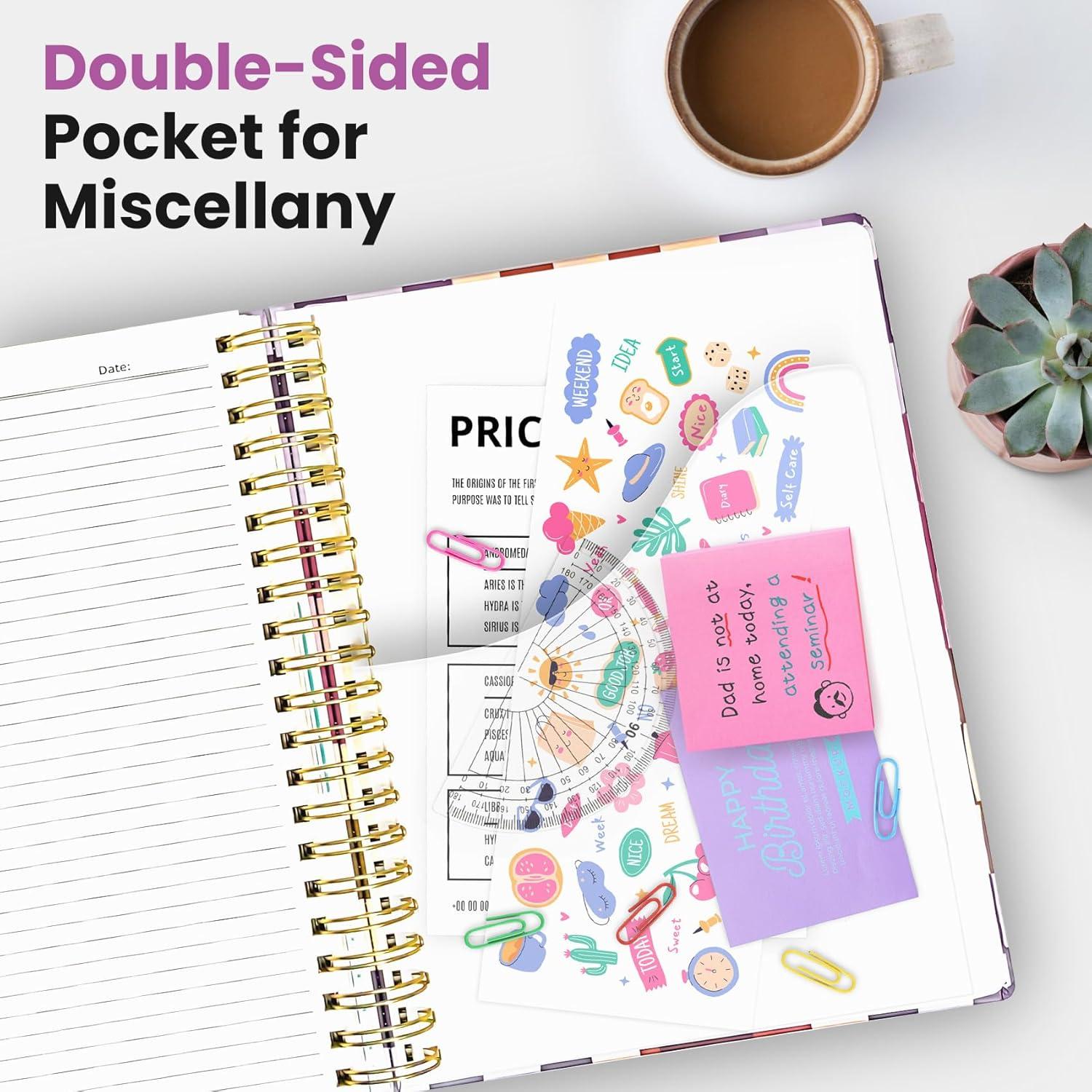 image:imageLarge Spiral Lined Notebooks for Work with Removable Dividers amp Tabs 85x11 Pretty Hardcover 5 Subject Notebook Journal for Women College Ruled Perfect for Study amp Office Organization 280 PagesWildflowersF Checkered