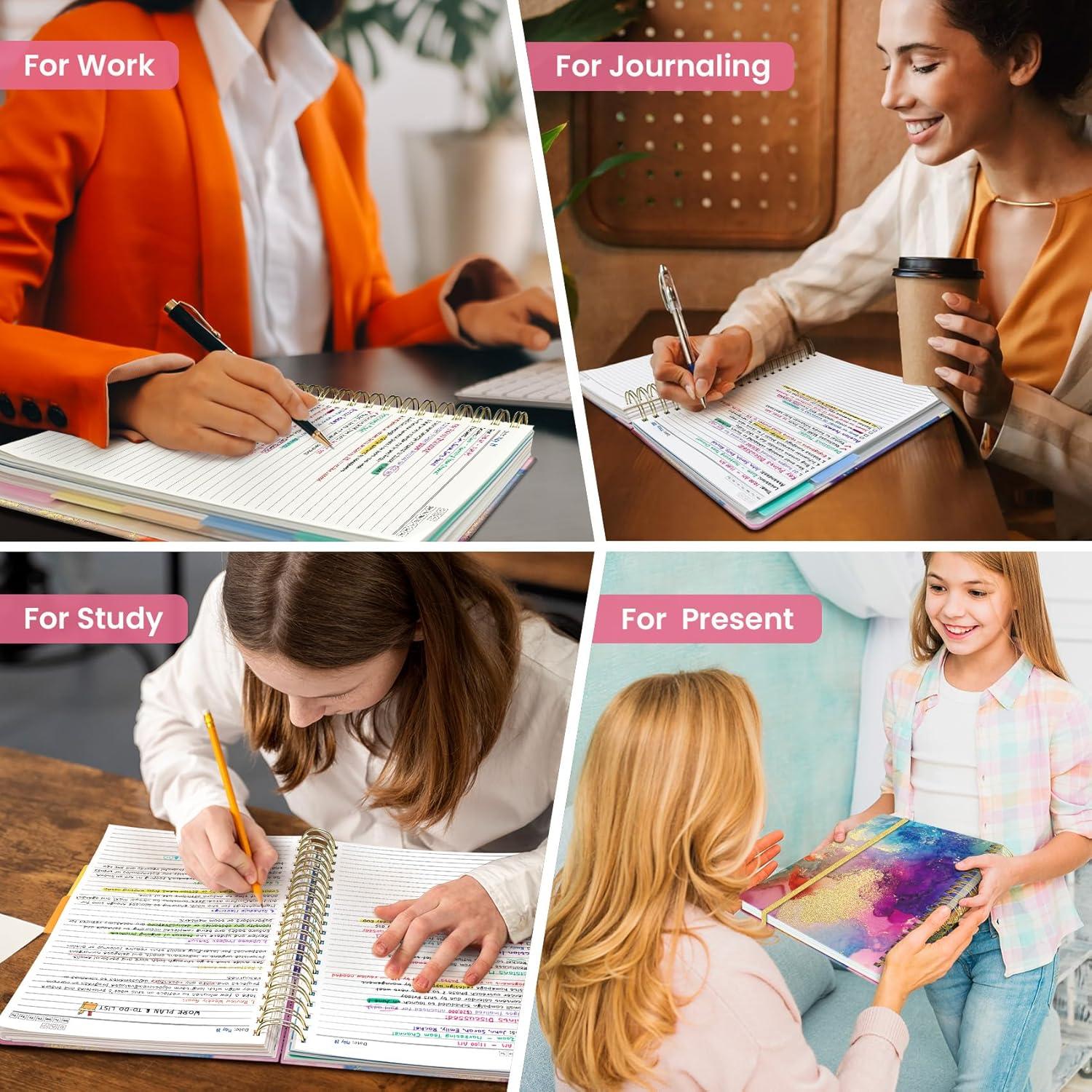 image:imageLarge Spiral Lined Notebooks for Work with Removable Dividers amp Tabs 85x11 Pretty Hardcover 5 Subject Notebook Journal for Women College Ruled Perfect for Study amp Office Organization 280 PagesWildflowersD Color Splash