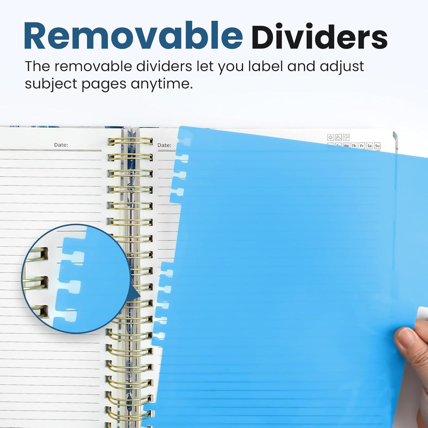 image:imageLarge Spiral Lined Notebooks for Work with Removable Dividers amp Tabs 85x11 Pretty Hardcover 5 Subject Notebook Journal for Women College Ruled Perfect for Study amp Office Organization 280 PagesWildflowersE Blue Blooms
