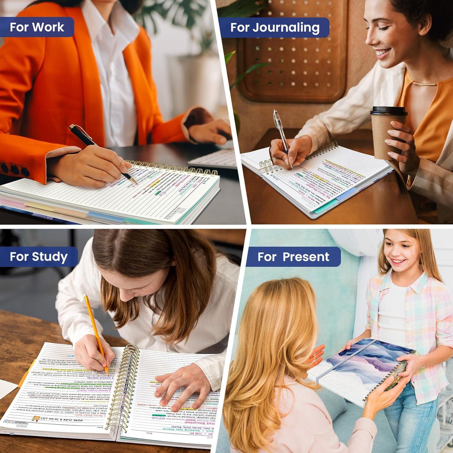 image:imageLarge Spiral Lined Notebooks for Work with Removable Dividers amp Tabs 85x11 Pretty Hardcover 5 Subject Notebook Journal for Women College Ruled Perfect for Study amp Office Organization 280 PagesWildflowersB Distant Peaks
