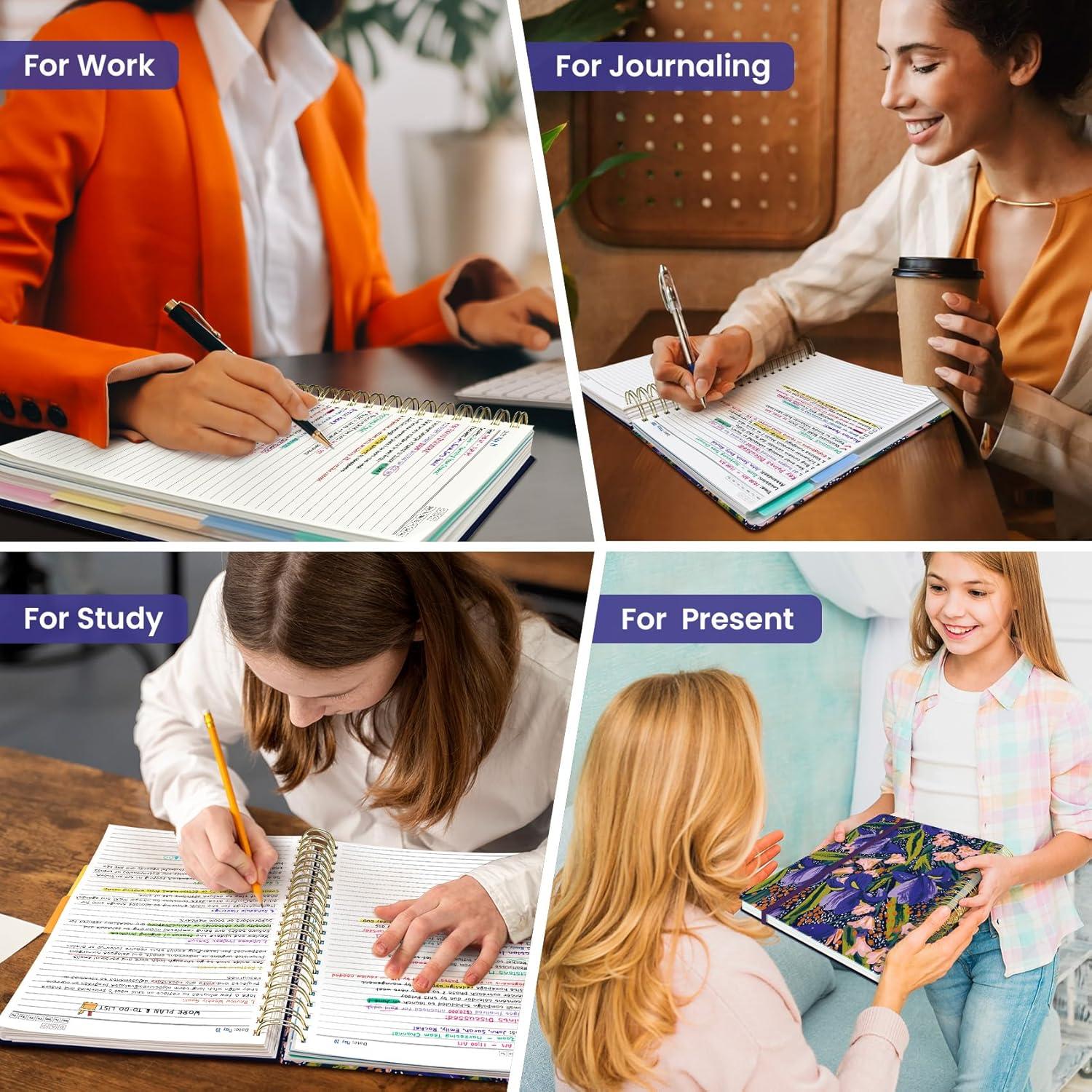 image:imageLarge Spiral Lined Notebooks for Work with Removable Dividers amp Tabs 85x11 Pretty Hardcover 5 Subject Notebook Journal for Women College Ruled Perfect for Study amp Office Organization 280 PagesWildflowersC Petal Rhythm