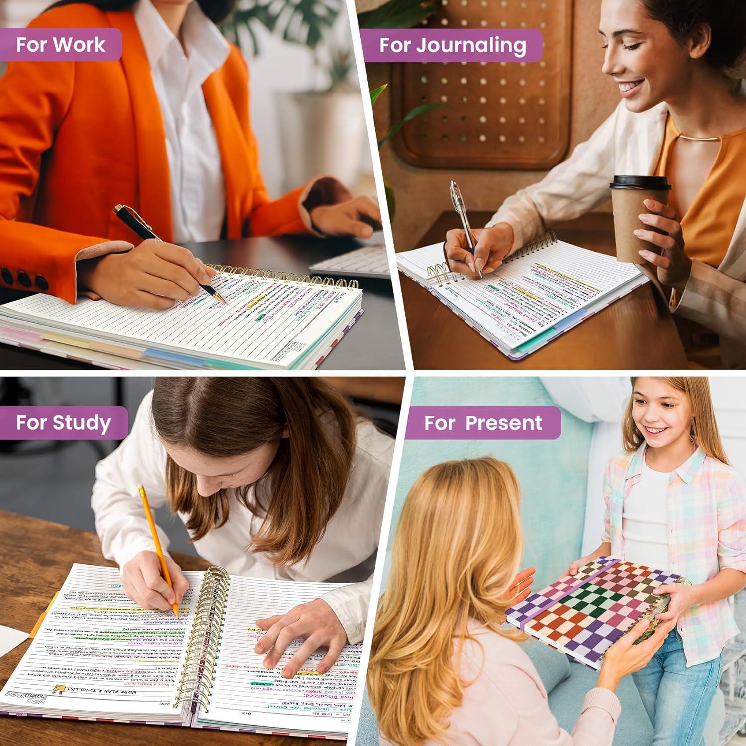 image:imageLarge Spiral Lined Notebooks for Work with Removable Dividers amp Tabs 85x11 Pretty Hardcover 5 Subject Notebook Journal for Women College Ruled Perfect for Study amp Office Organization 280 PagesWildflowersF Checkered