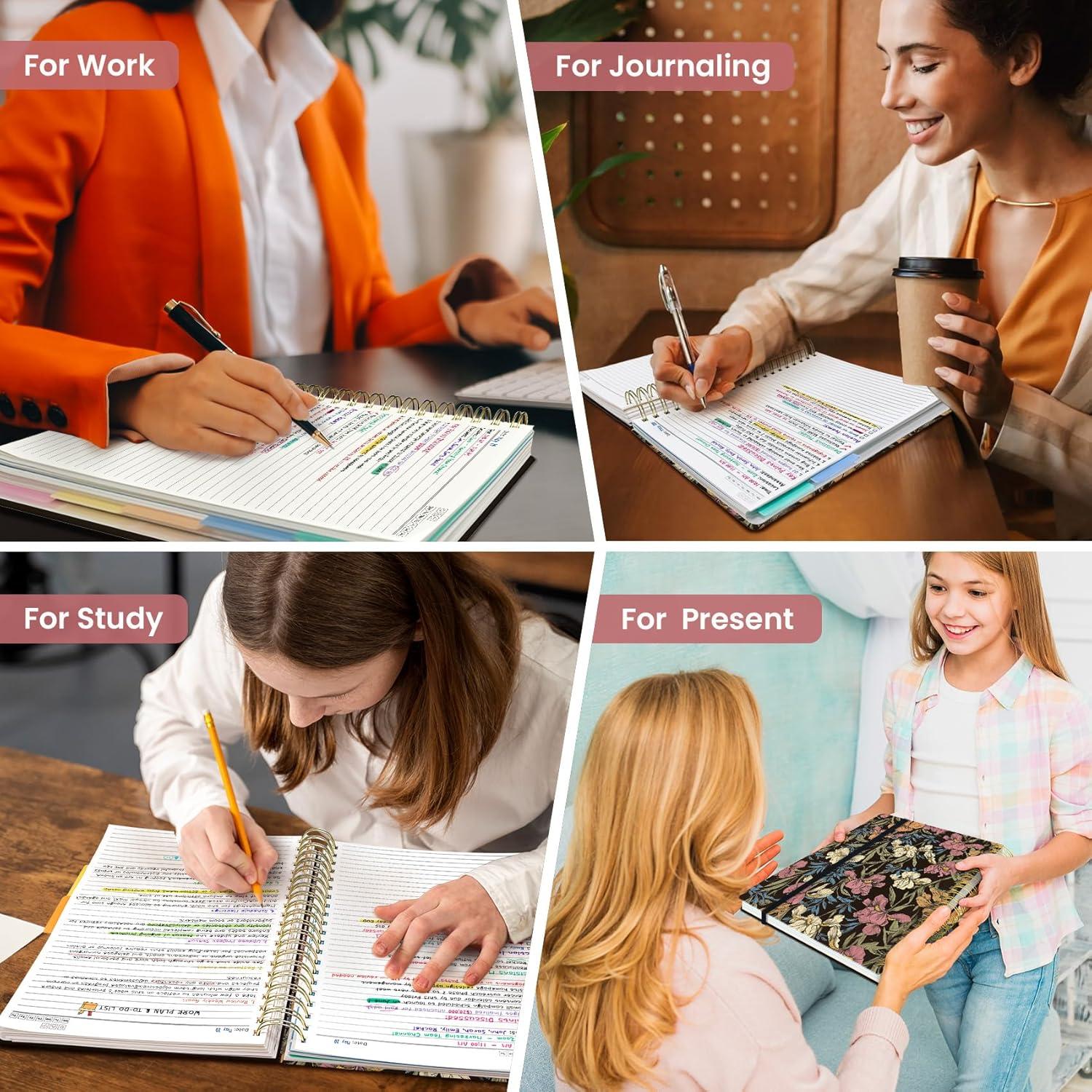 image:imageLarge Spiral Lined Notebooks for Work with Removable Dividers amp Tabs 85x11 Pretty Hardcover 5 Subject Notebook Journal for Women College Ruled Perfect for Study amp Office Organization 280 PagesWildflowersZ Vintage Iris